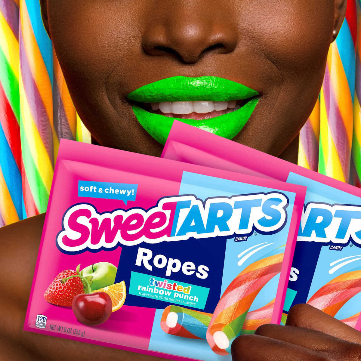 SweeTARTS Ropes, Twisted Rainbow Punch Candy, 9 Ounce Pouch (Pack of 2)