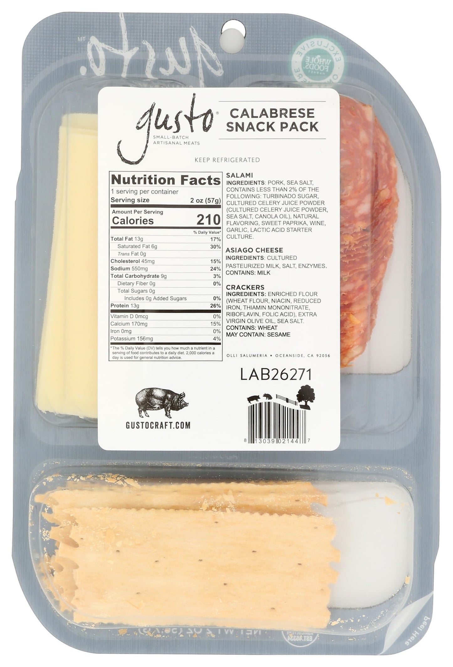 GUSTO Calabrese and Asiago Snack Pack, 2 OZ
