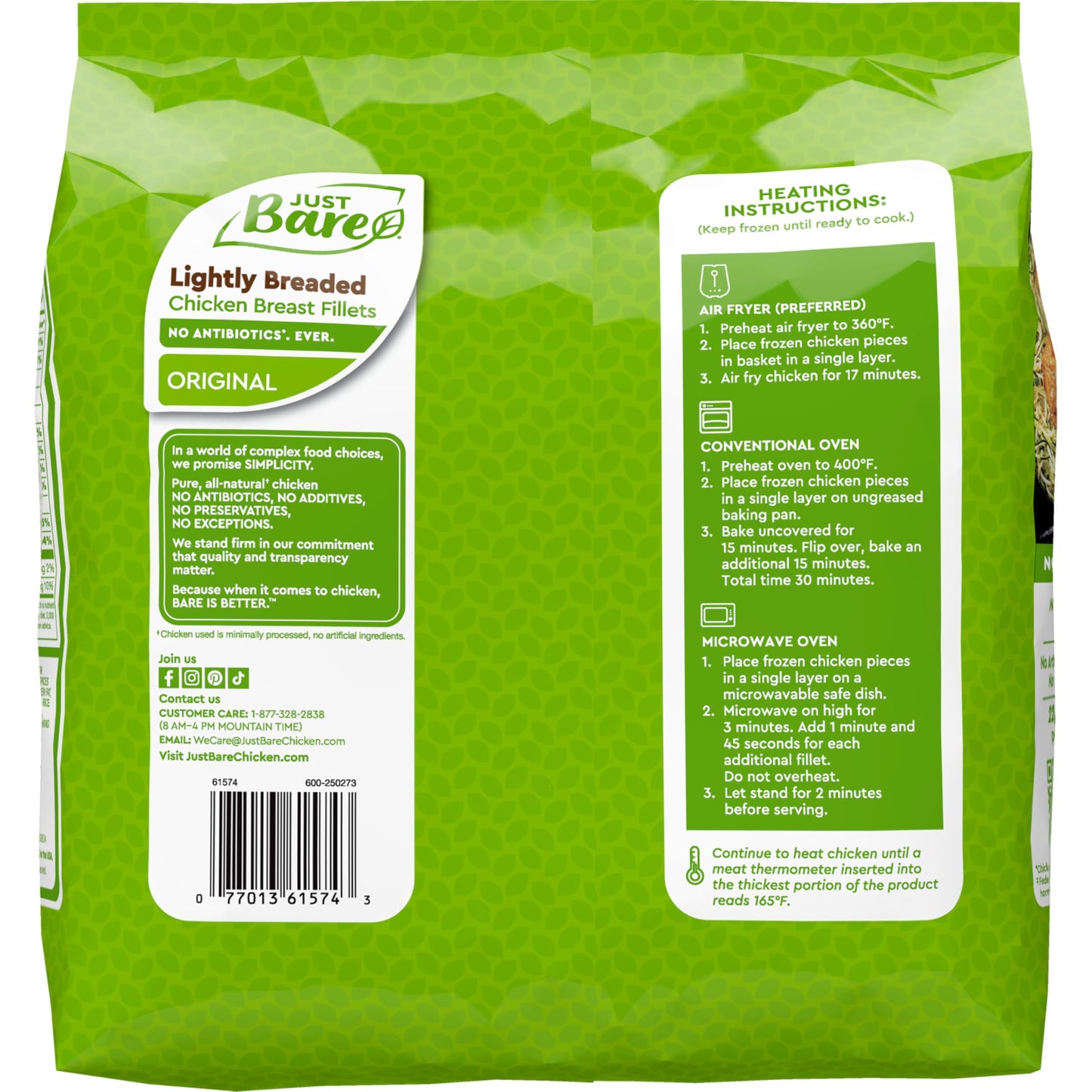 Just Bare Chicken Lightly Breaded Chicken Breast Fillets| Fully Cooked | 16 G Protein | Frozen | 1.5 LB