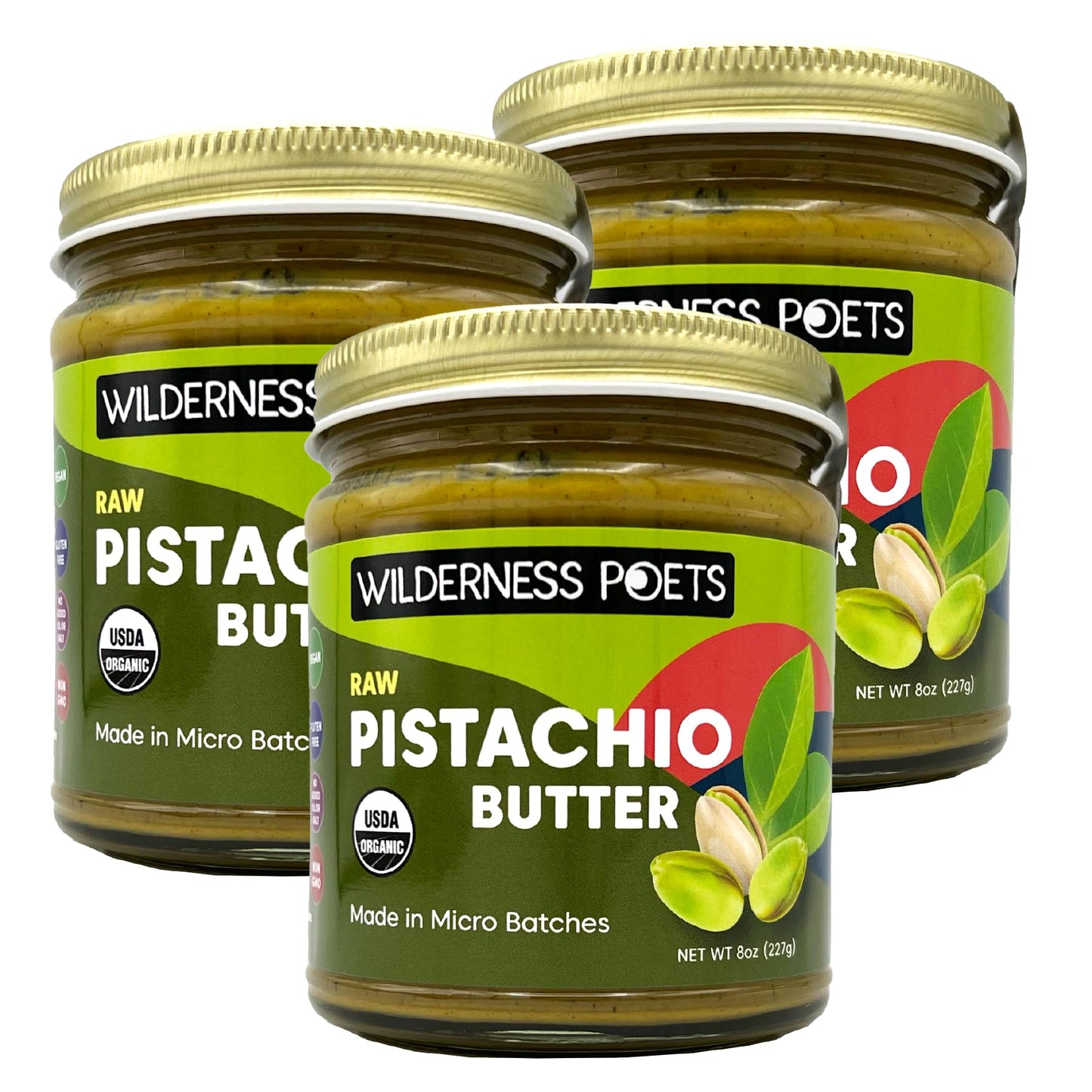 Wilderness Poets, Organic Pistachio Butter - 3 Pack (8 Ounce) - Raw, 100% Organic Pistachio - Perfect for Dubai Chocolate Bar De