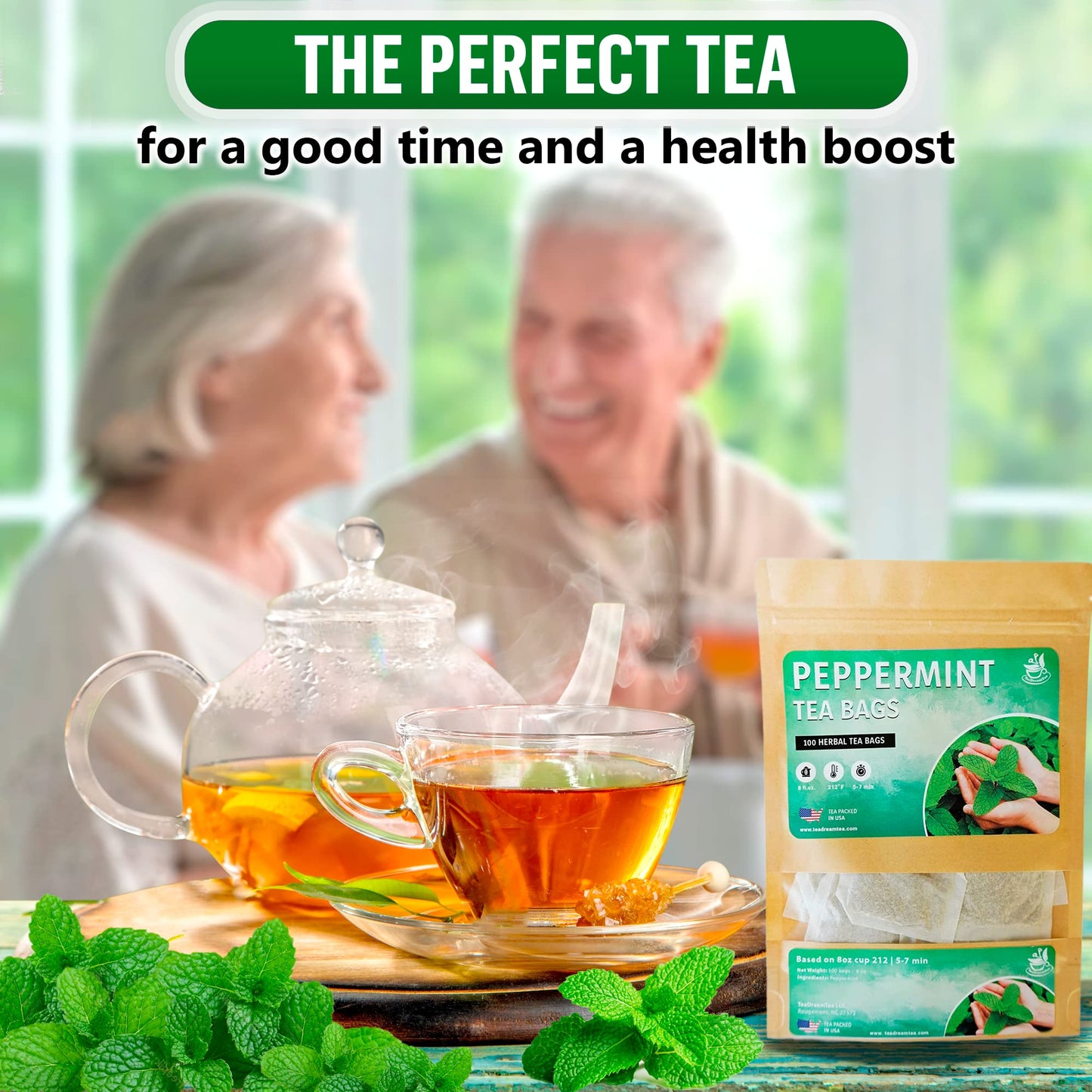 TeaDreamTea Peppermint Herbal Tea Bags - Caffeine Free - 100 Count