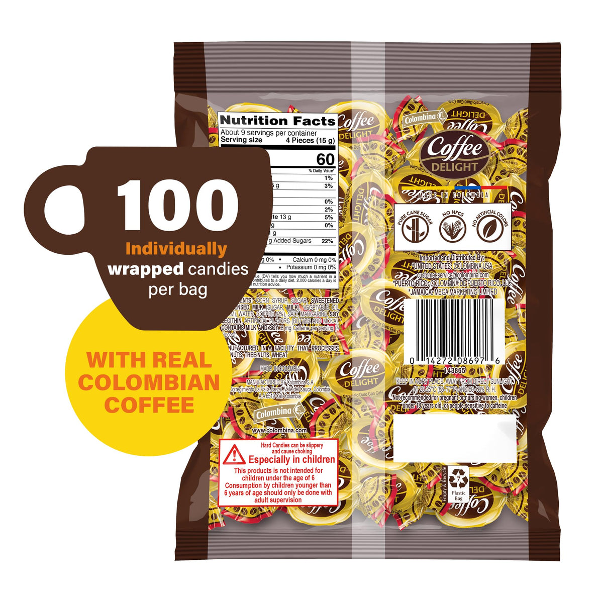Colombina Coffee Delight Hard Candy, Coffee-Flavored Candy, 100 Count (Pack of 1)