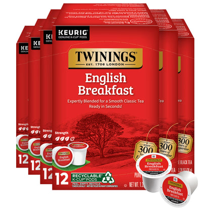Twinings English Breakfast Black Tea 72 K-Cup Pods for Keurig, 12 Count (Pack of 6) Smooth, Flavourful, Robust, Caffeinated, Enj