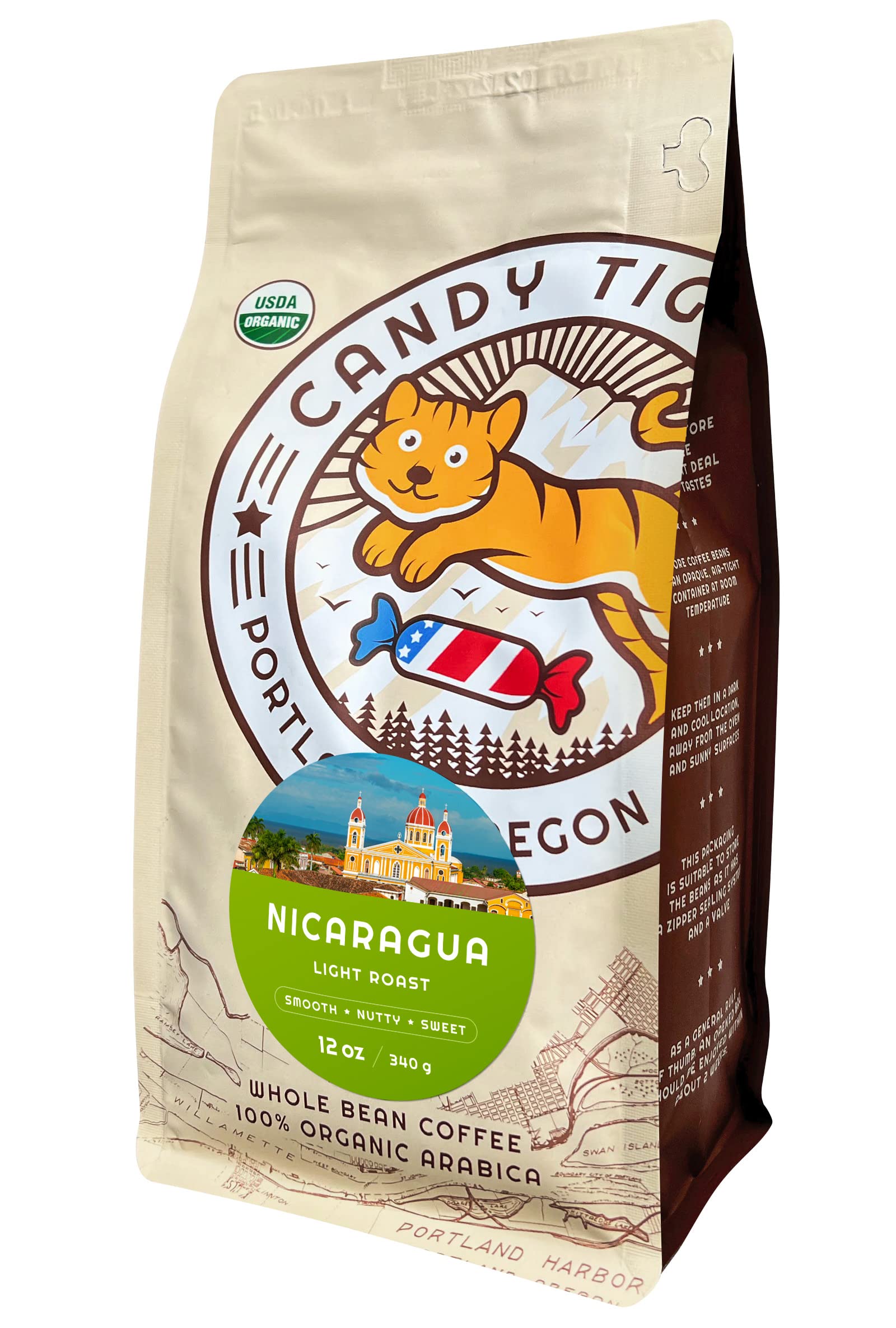 Whole Bean Coffee - Organic - Low Acid - Light Roast - Single Oriflavor Blend - 100% Arabica - Nicaraguan Coffee Beans. Direct Trade - Shade-Grown - Gourmet Coffee - 12 Oz