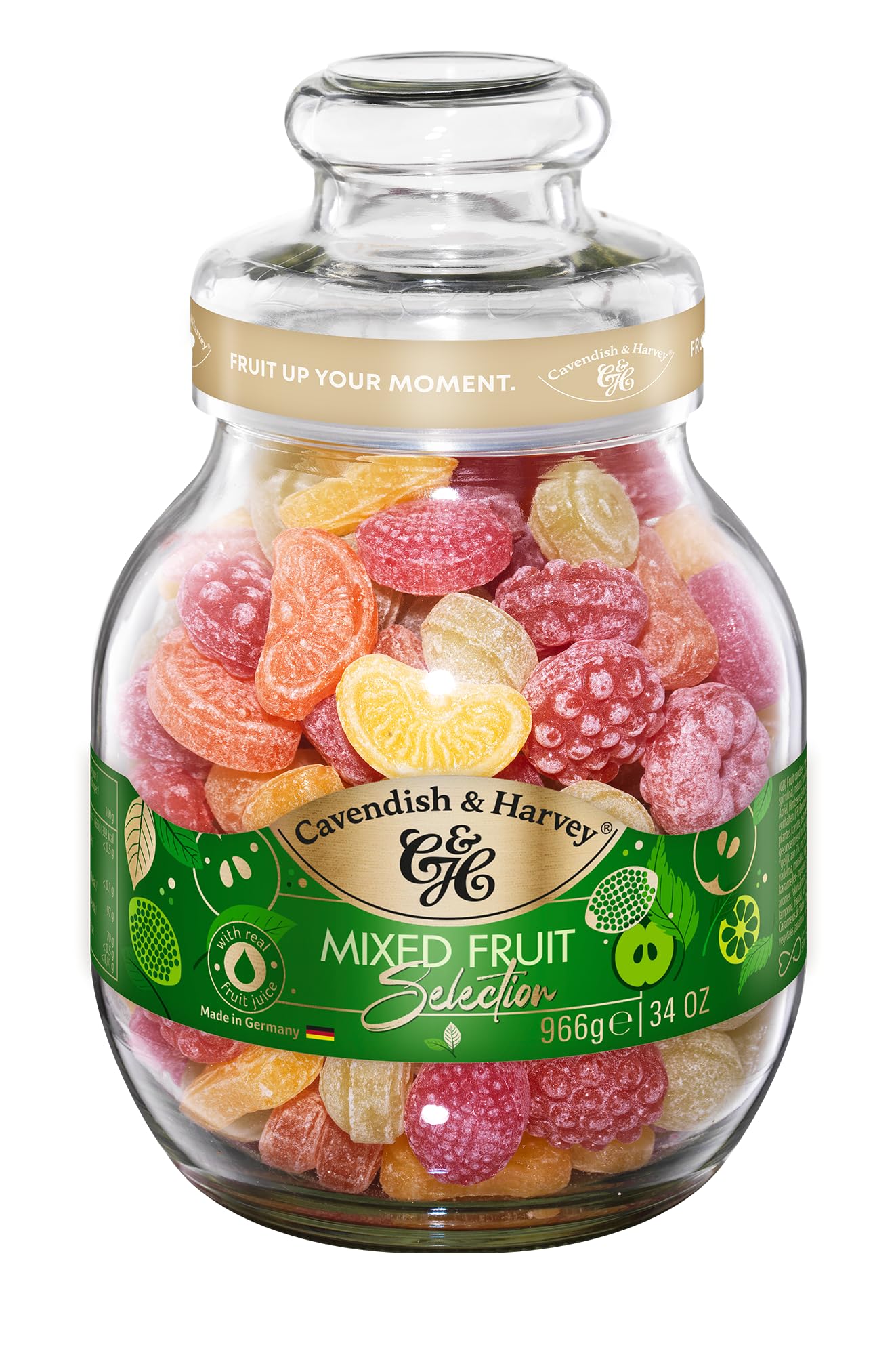 Cavendish & Harvey Mixed Fruit Hard Candy Drops, 34 Ounce Jar, Multicolor, Model 4037719066009