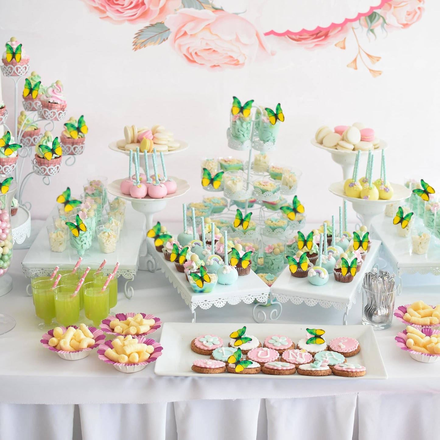 Gyufise Butterfly Cake Decorations - Edible Wafer Paper Toppers, 48 Pcs, Small, Green & Yellow
