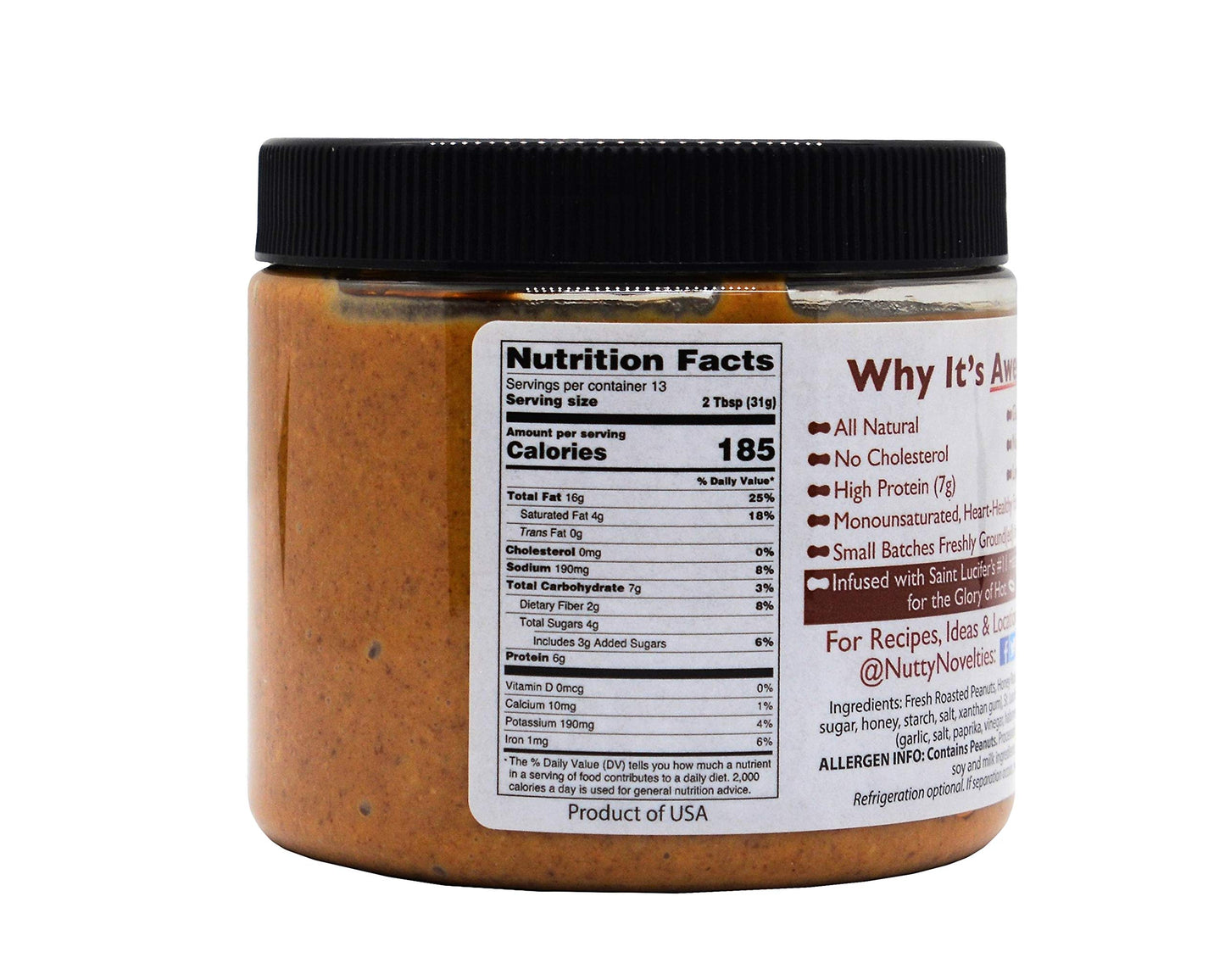Nutty Novelties Habanero Honey Peanut Butter - High Protein, Low Sugar Healthy Peanut Butter - All-Natural Peanut Butter Free of