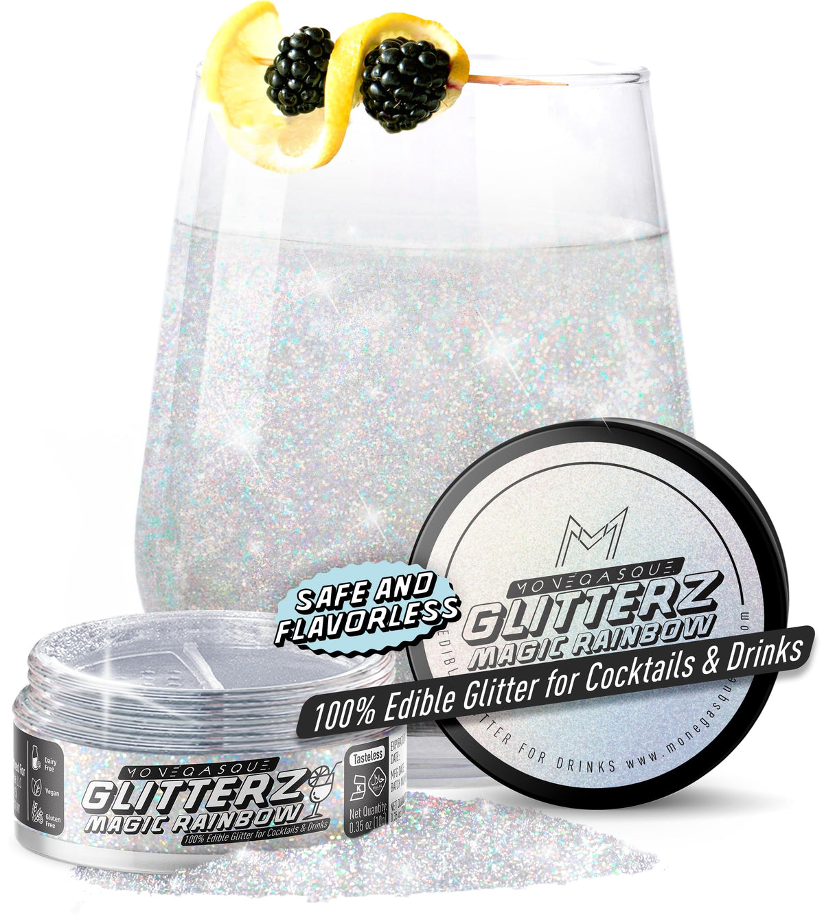 MONÉGASQUE Edible Glitter for Drinks & Cakes, 10g, Magic Rainbow Shimmer Powder