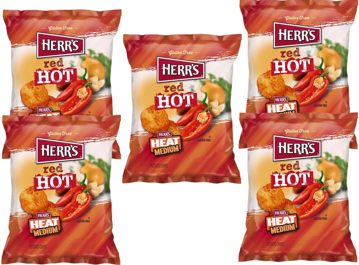 Herrs Potato Chips & Cheese Curls -,1Oz (Curated by RJ Snacks Value Pack) (Red Hot)