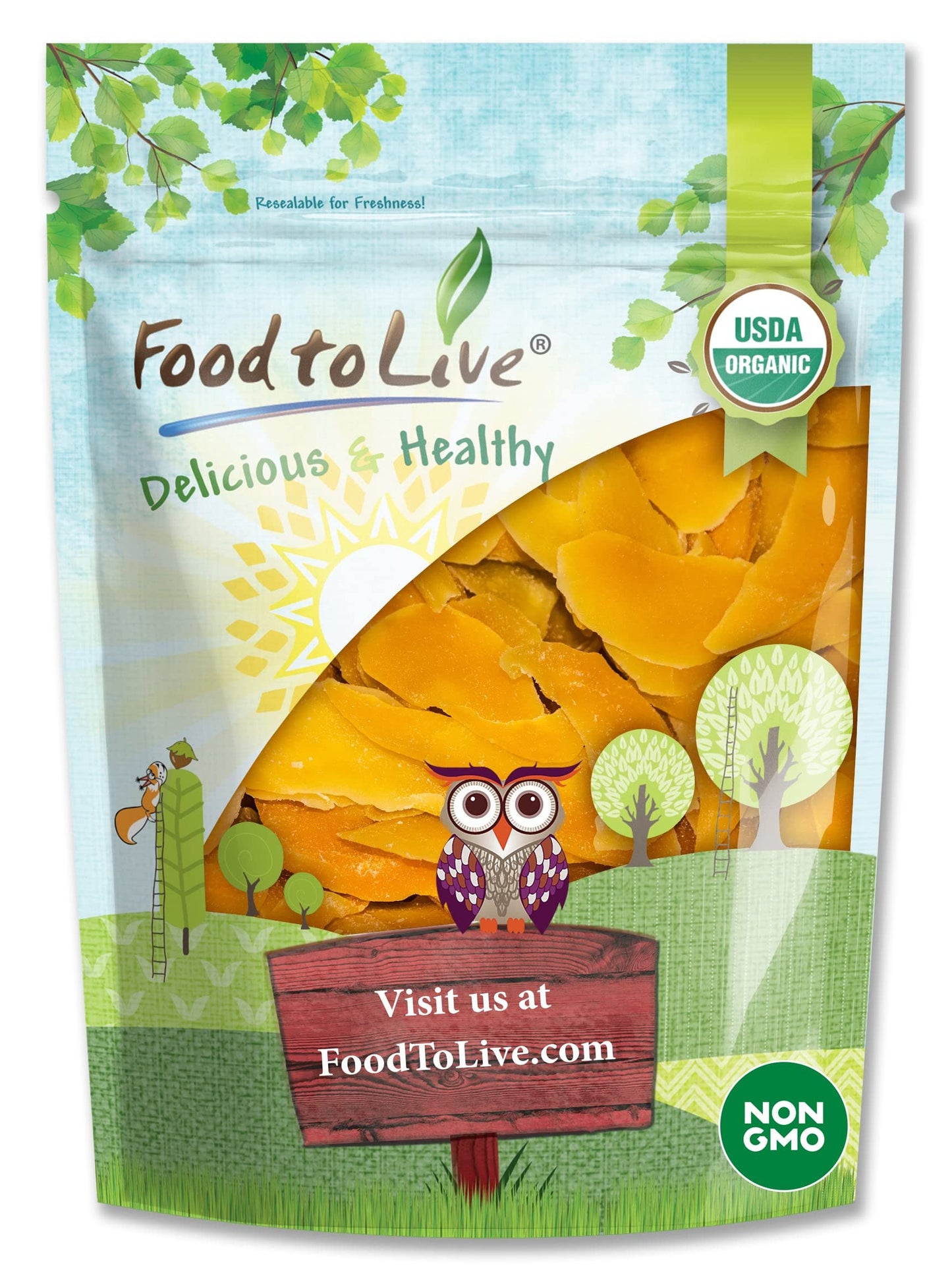 Food To Live - Organic Mango Cheeks, 3 Pounds Dried, Non-Gmo, Kosher, Unsulphured, Unsweetened, Bulk