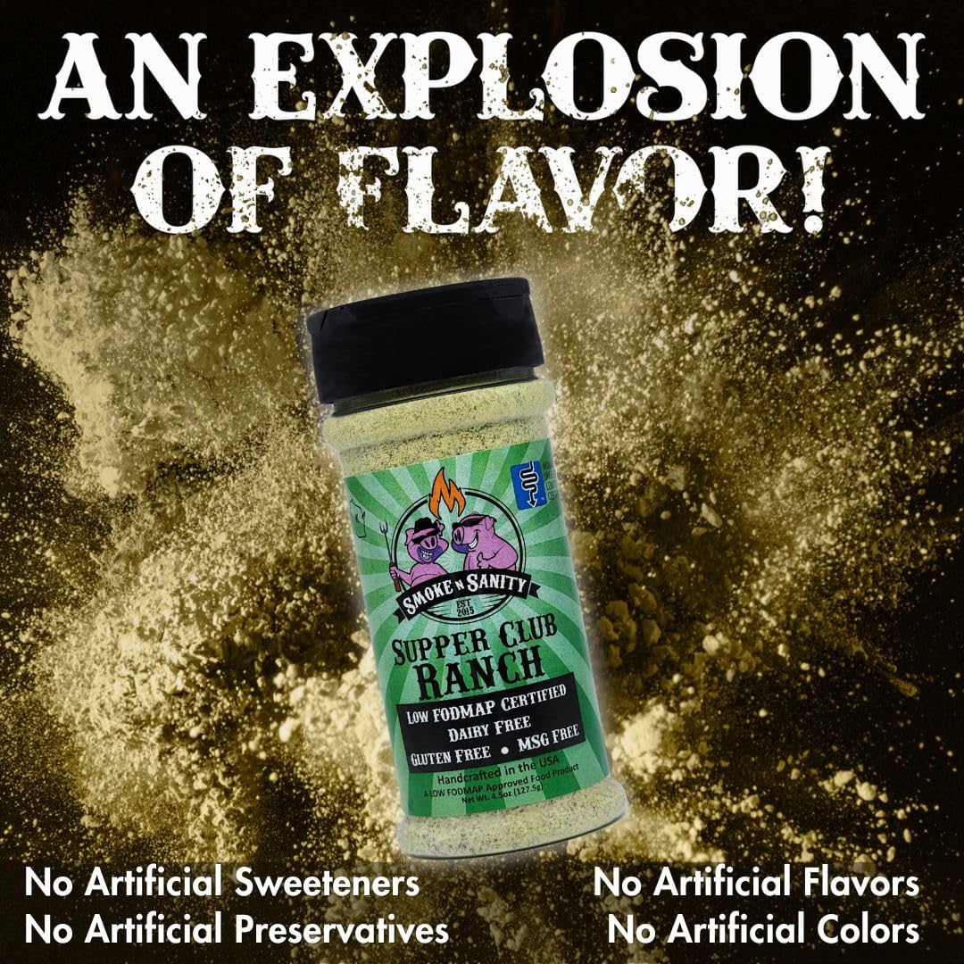 Smoke n Sanity Ranch Seasoning, Low FODMAP, Gluten Free, Dairy Free, 4.5 oz Shaker