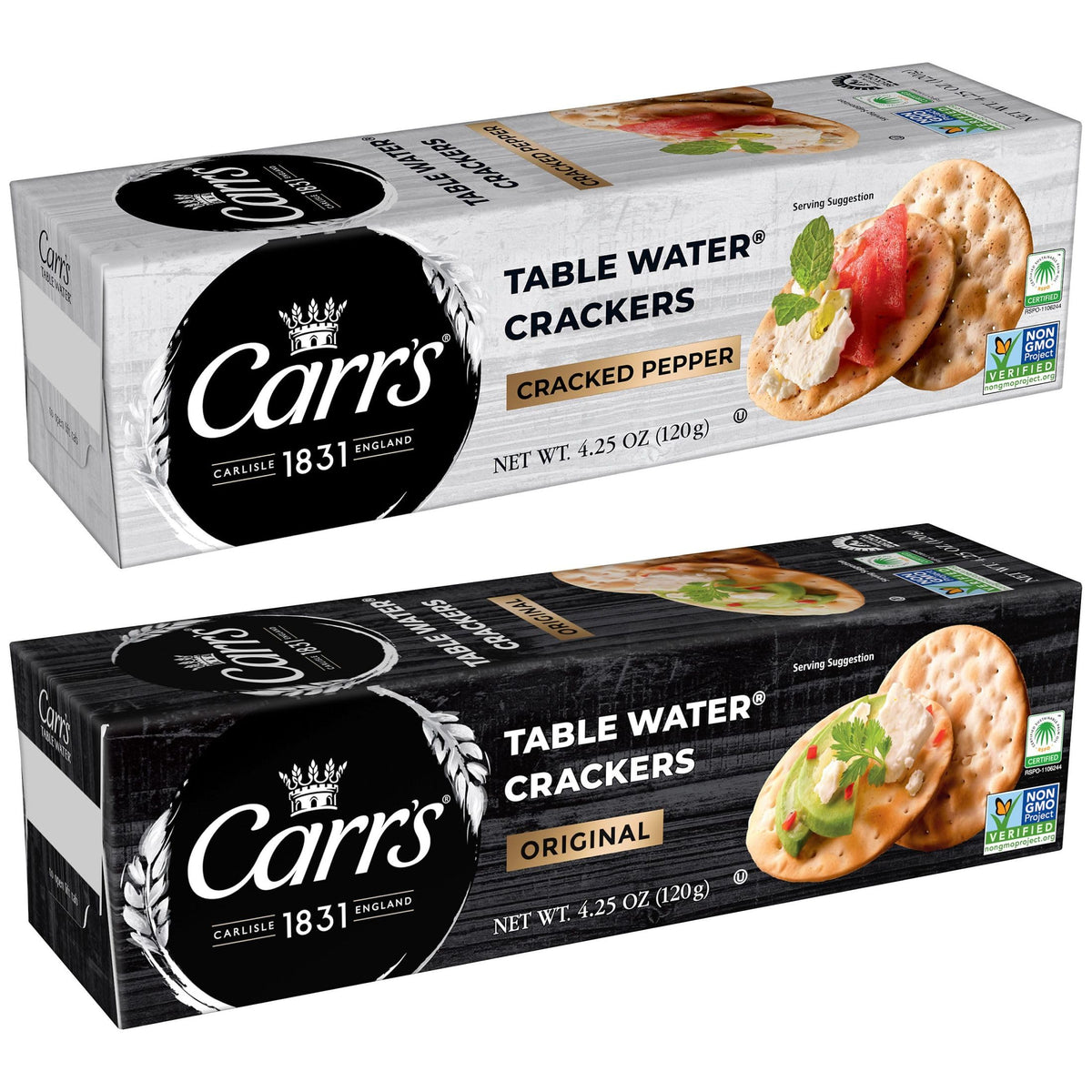 Carr s Table Water Crackers, Baked Snack Crackers, Party Snacks, 2 Flavor Variety Pack (4 Boxes)
