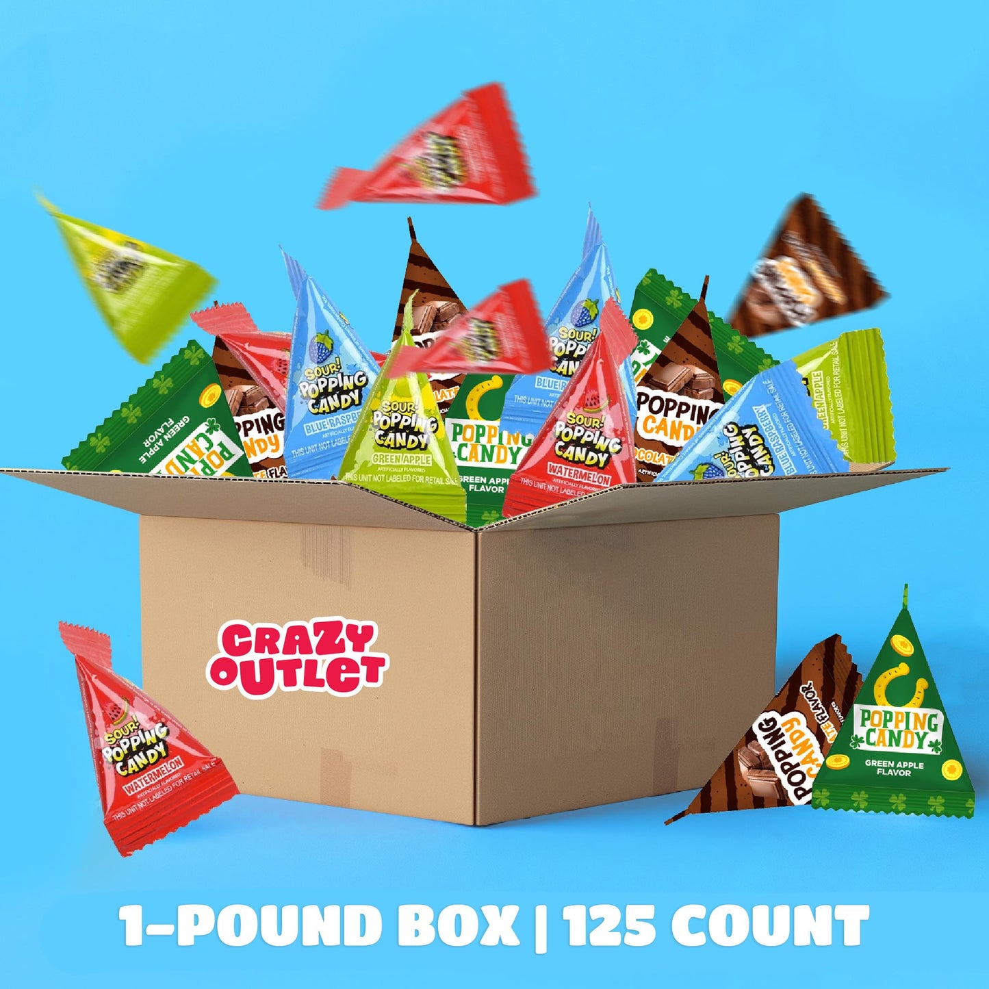 Popping Rock Candy Assortment - 1 Pound Box (About 125 Count) - Assorted Fruit Flavors