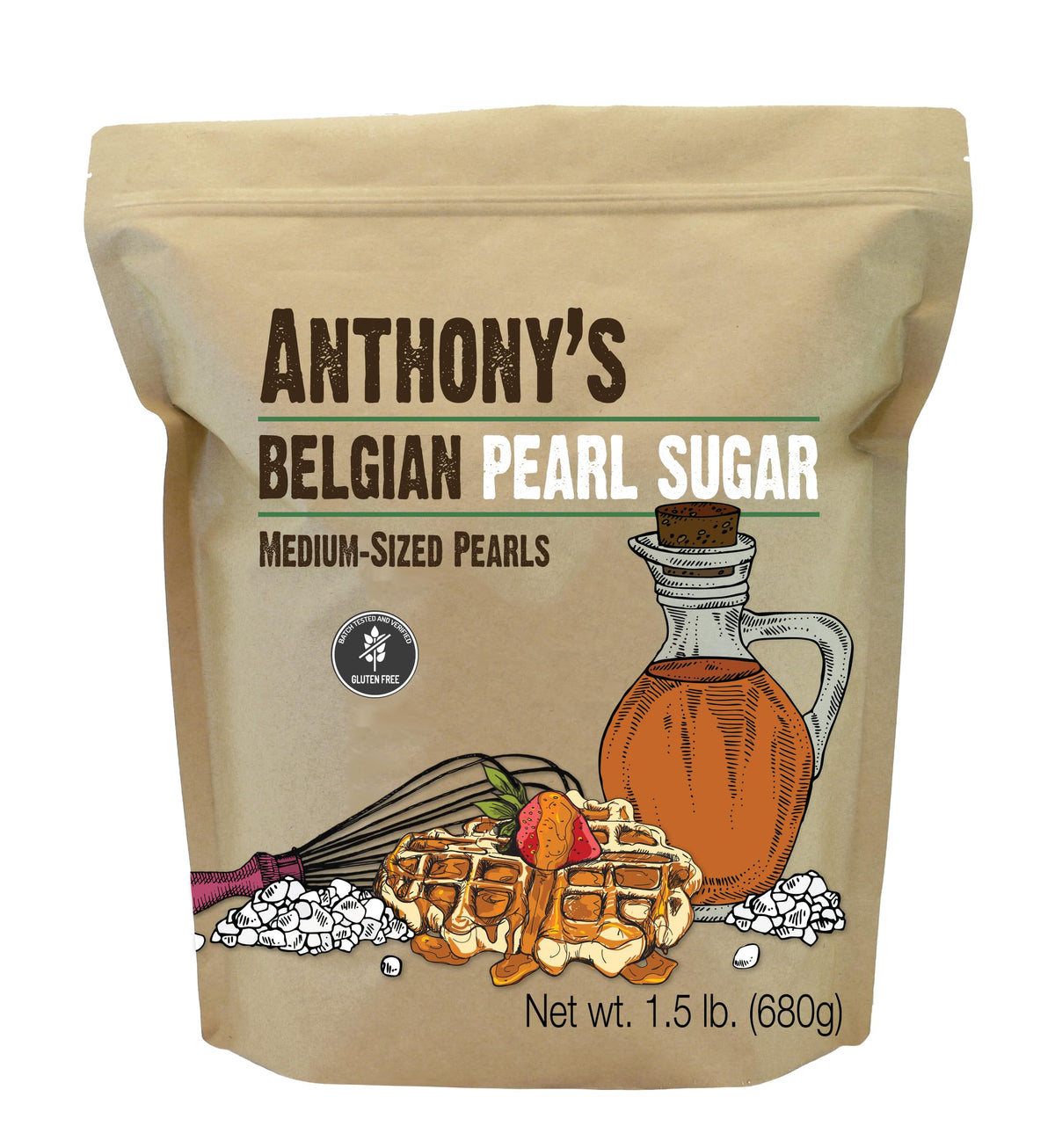 Anthonys Belgian Pearl Sugar, 1.5 lb, Batch Tested and Verified Gluten Free, Medium Sized Pearls