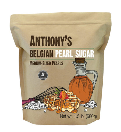 Anthonys Belgian Pearl Sugar, 1.5 lb, Batch Tested and Verified Gluten Free, Medium Sized Pearls