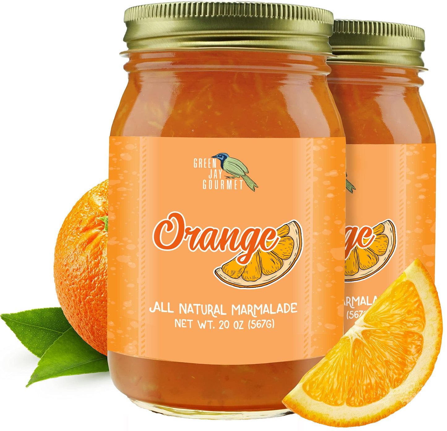 Green Jay Gourmet Orange Marmalade - All-Natural, Vegan, Gluten-Free - 2 x 20 Ounces