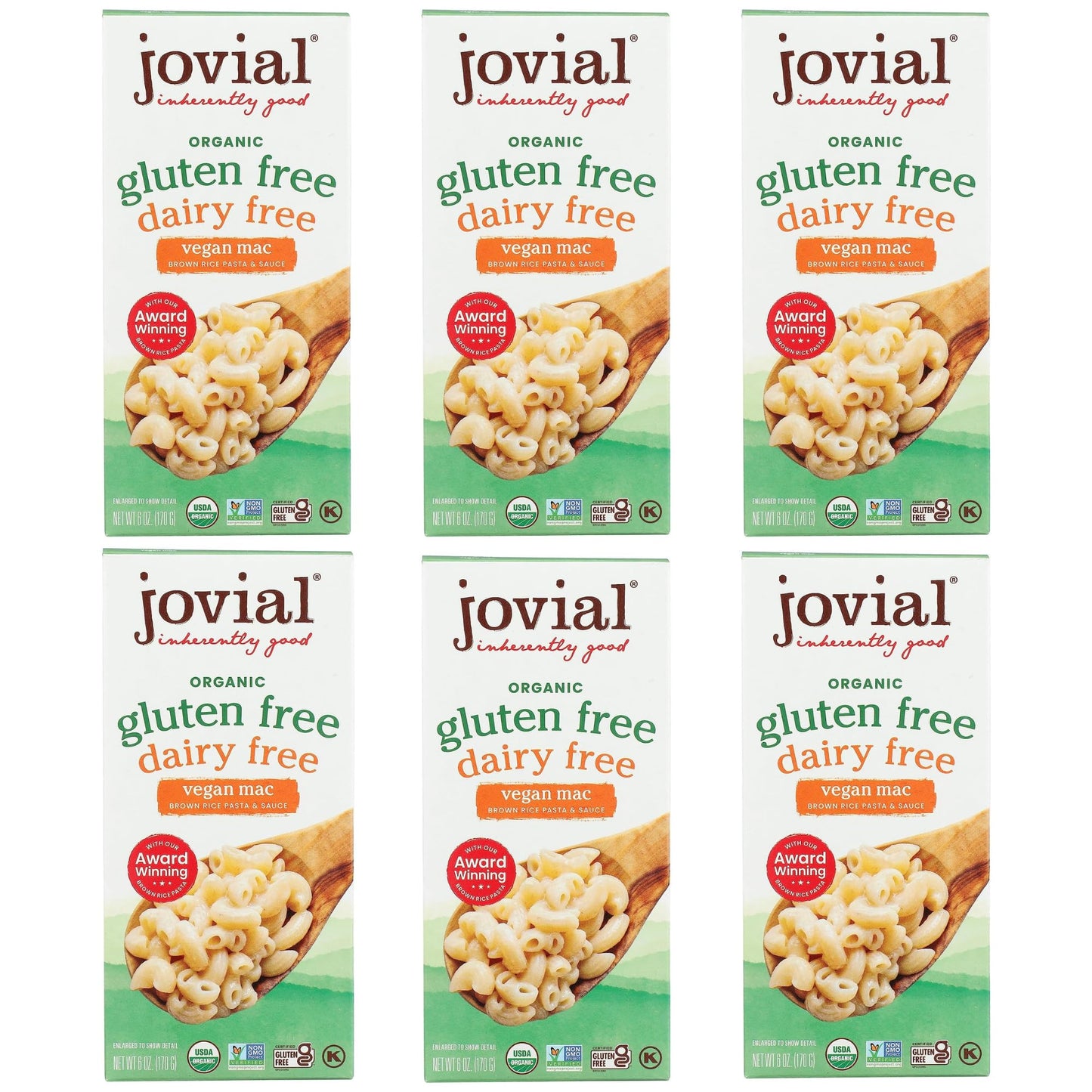 Jovial Organic Gluten Free Dairy Free Vegan Mac - Gluten Free Vegan Pasta, Whole Grain Pasta, Organic Pasta, Vegan Gluten Free Mac, Award Winning Taste, Made In Italy - 6 Oz, 6 Pack