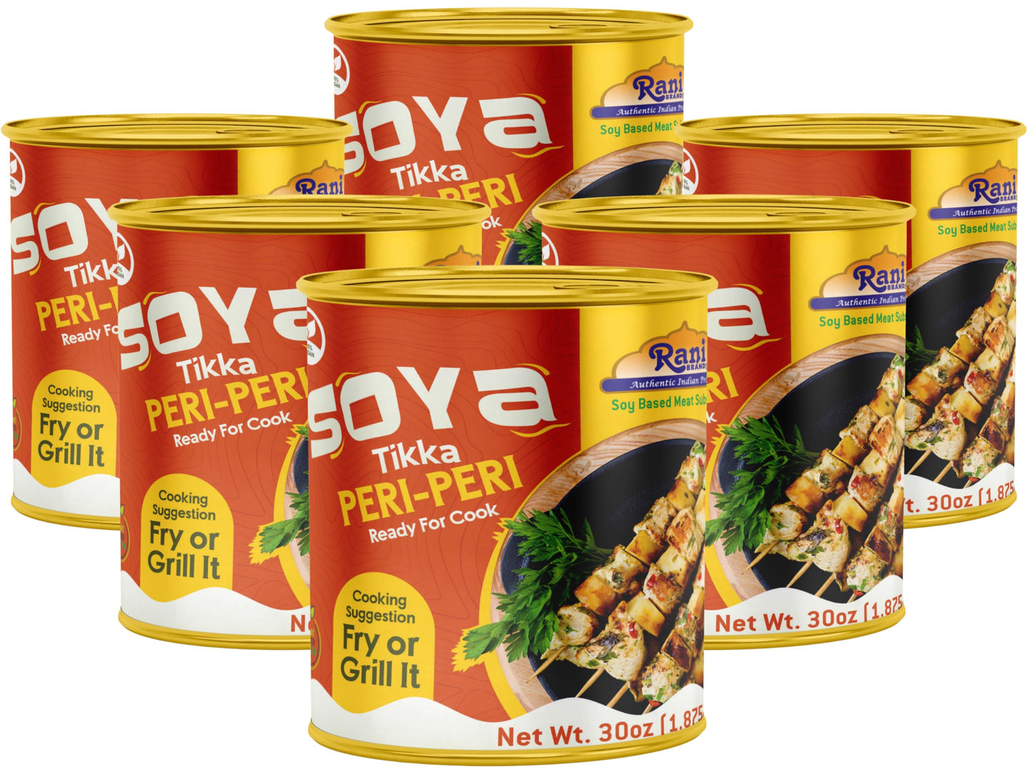 Rani Soya Tikka Peri-Peri 30oz (1.875lbs) 850g, Pack of 6, Ready for Cook ~ Easy Open Lid | All Natural | Vegan | No Colors | NO