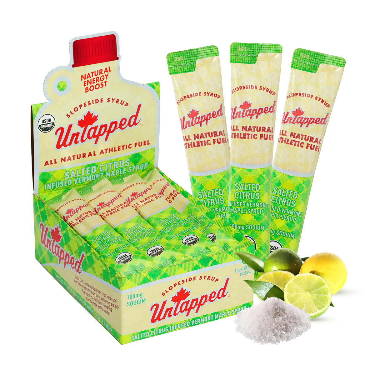 Untapped Maple Syrup Packets for Athletes, Salted Citrus Flavor, 20 Pack, 1 fl oz Each