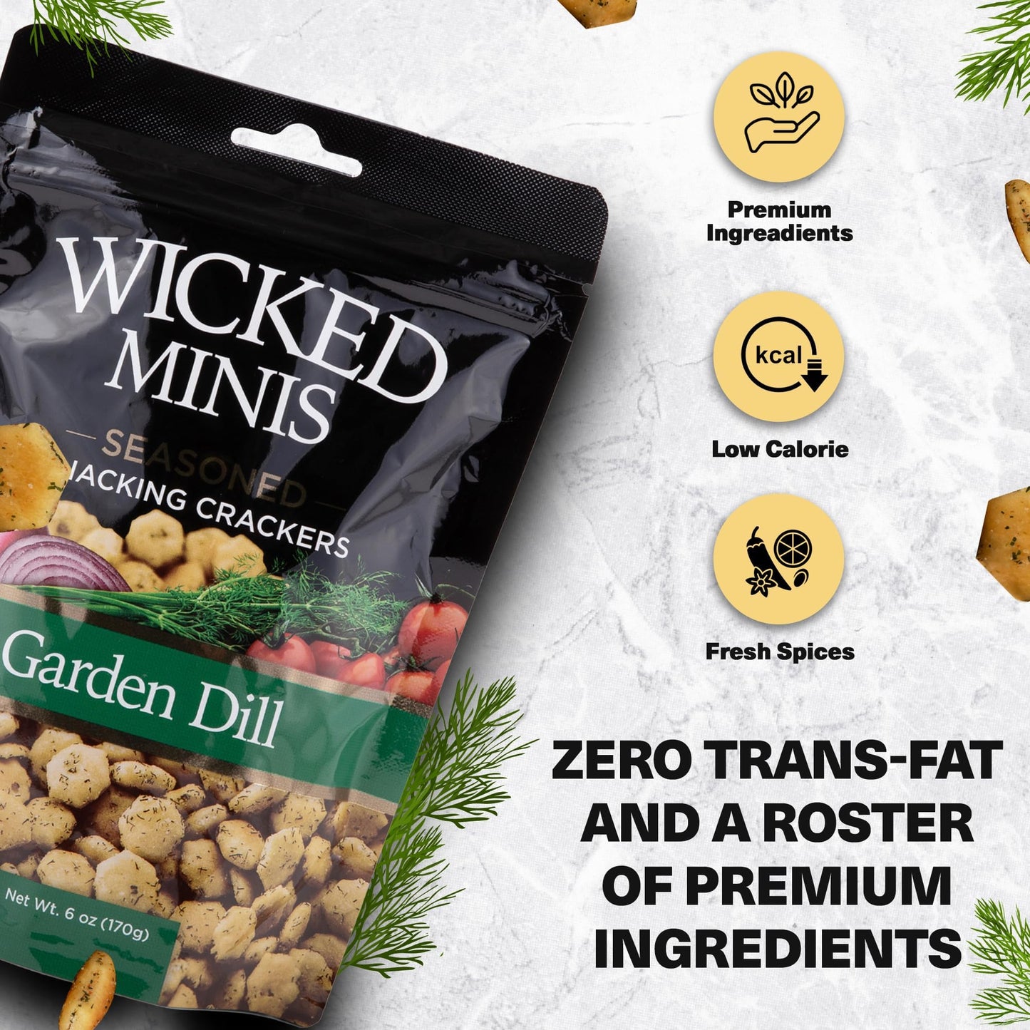 Wicked Minis Soup & Oyster  Ers - Saltine & Salted Flavored Mini Puffed Soup, Savory Snacking Mix, Seasoned Croutons Salad Toppers,  Ers For Chili 6Oz (Garden Dill, Pack Of 3)