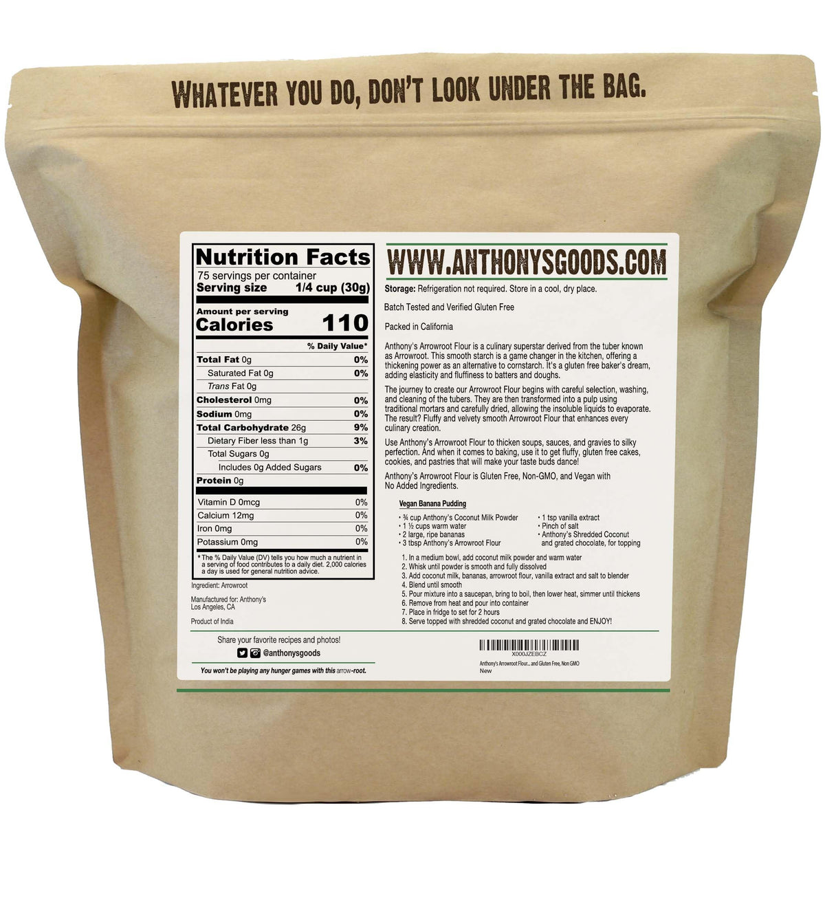 Anthonys Arrowroot Flour, Gluten Free, Non-GMO, 5 lb Bag