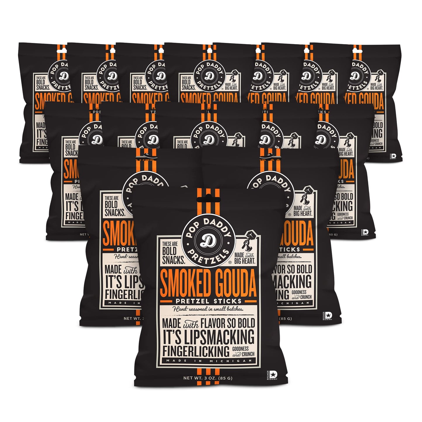 POP DADDY Flavored Pretzel Sticks, Smoked Gouda, 3oz (Pack of 15), Brown