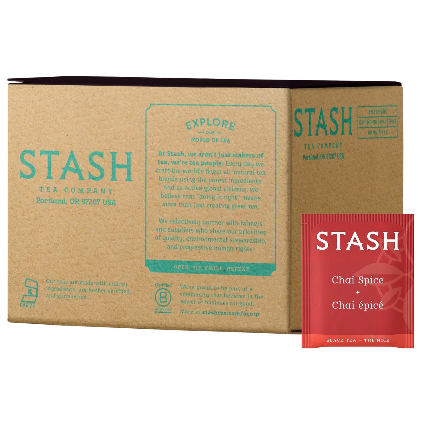 Stash Tea Chai Spice Black Tea - 100 Count Tea Bags, Model 79540
