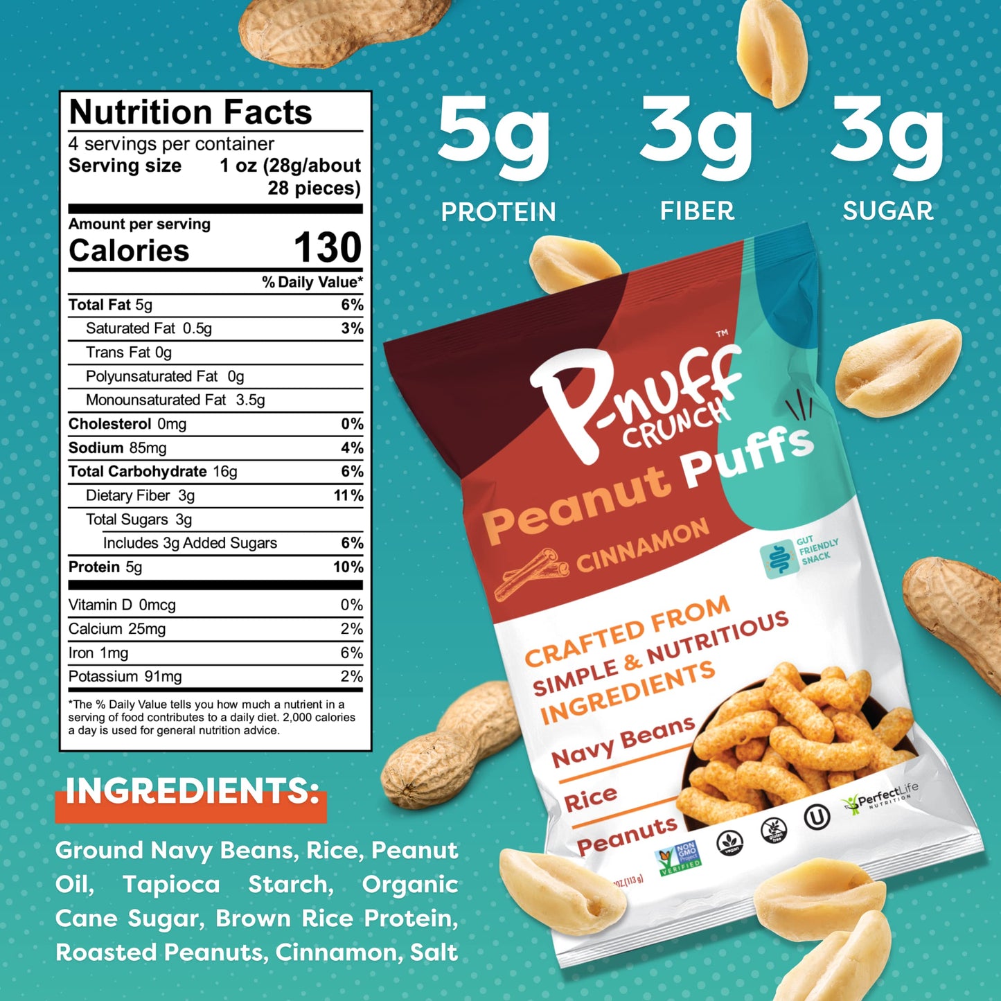 Pnuff Crunch Peanut Butter Puffs - Healthy Snacks, Low Calorie Snacks, Gluten Free Snacks, Vegan, High Protein, Keto, Office Sna