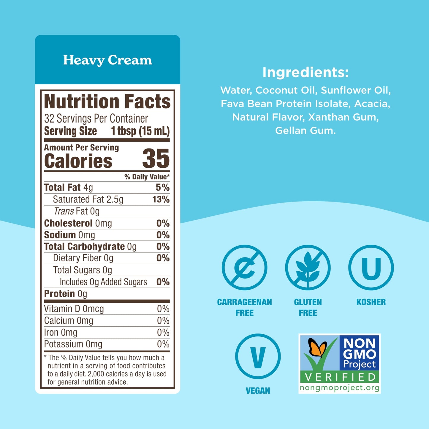 Califia Farms - Heavy Whip Cream Dairy Free Substitute 16.9 Oz, Soy Free, Plant Based, Vegan, Non GMO, Sugar Free, Heavy Whippin