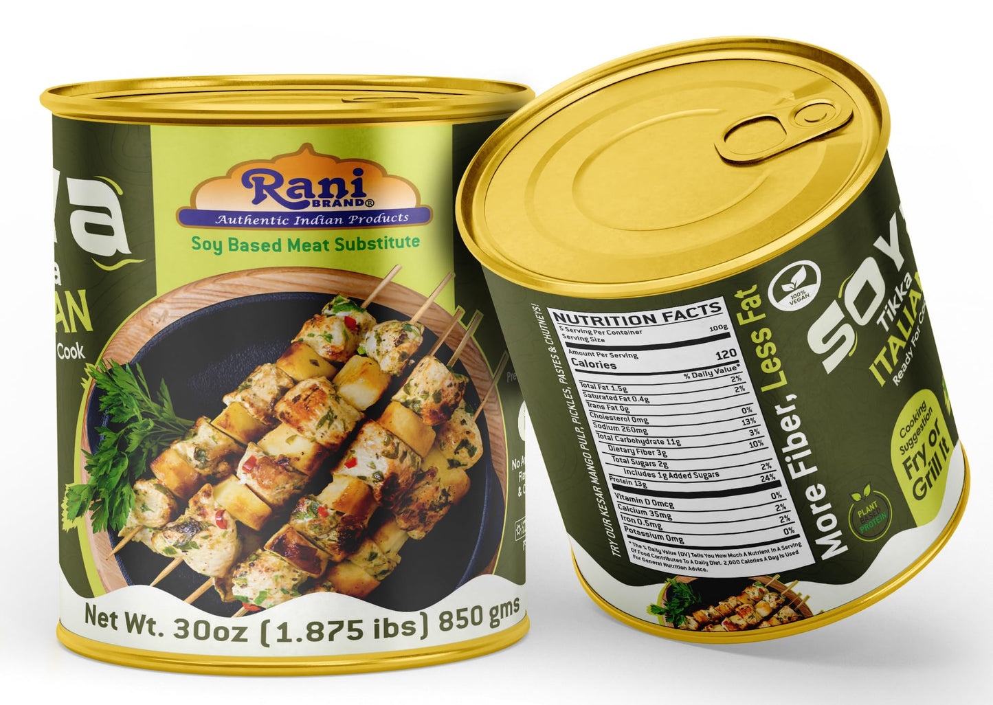 Rani Soya Tikka Italian 30Oz (1.875Lbs) 850G, Pack Of 2, Ready For Cook ~ Easy Open Lid | All Natural | Vegan | No Colors | Non-
