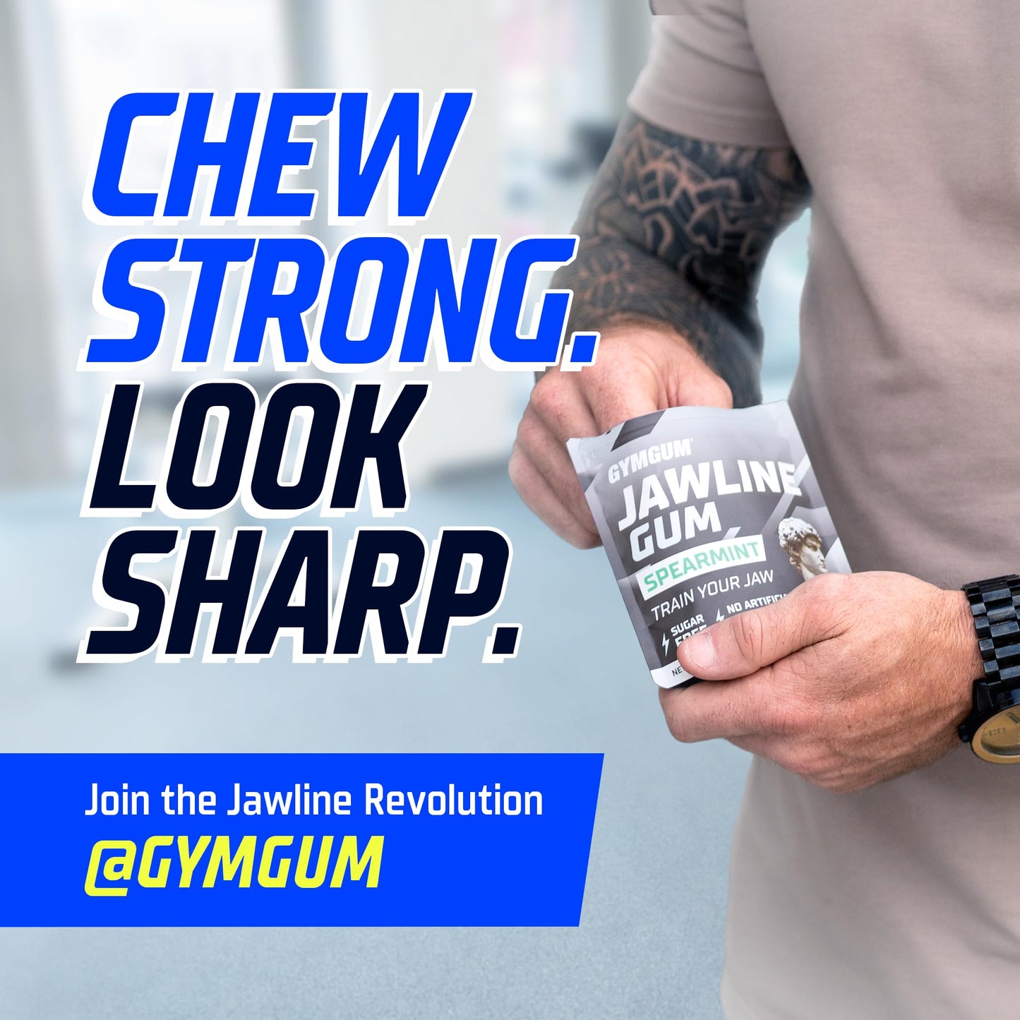 GYMGUM Jawline Gum Ultra Hard Chewing Gum | No Calories, No Sugar, No Artificial Sweeteners | Keto Friendly Mewing Gum for Jawli