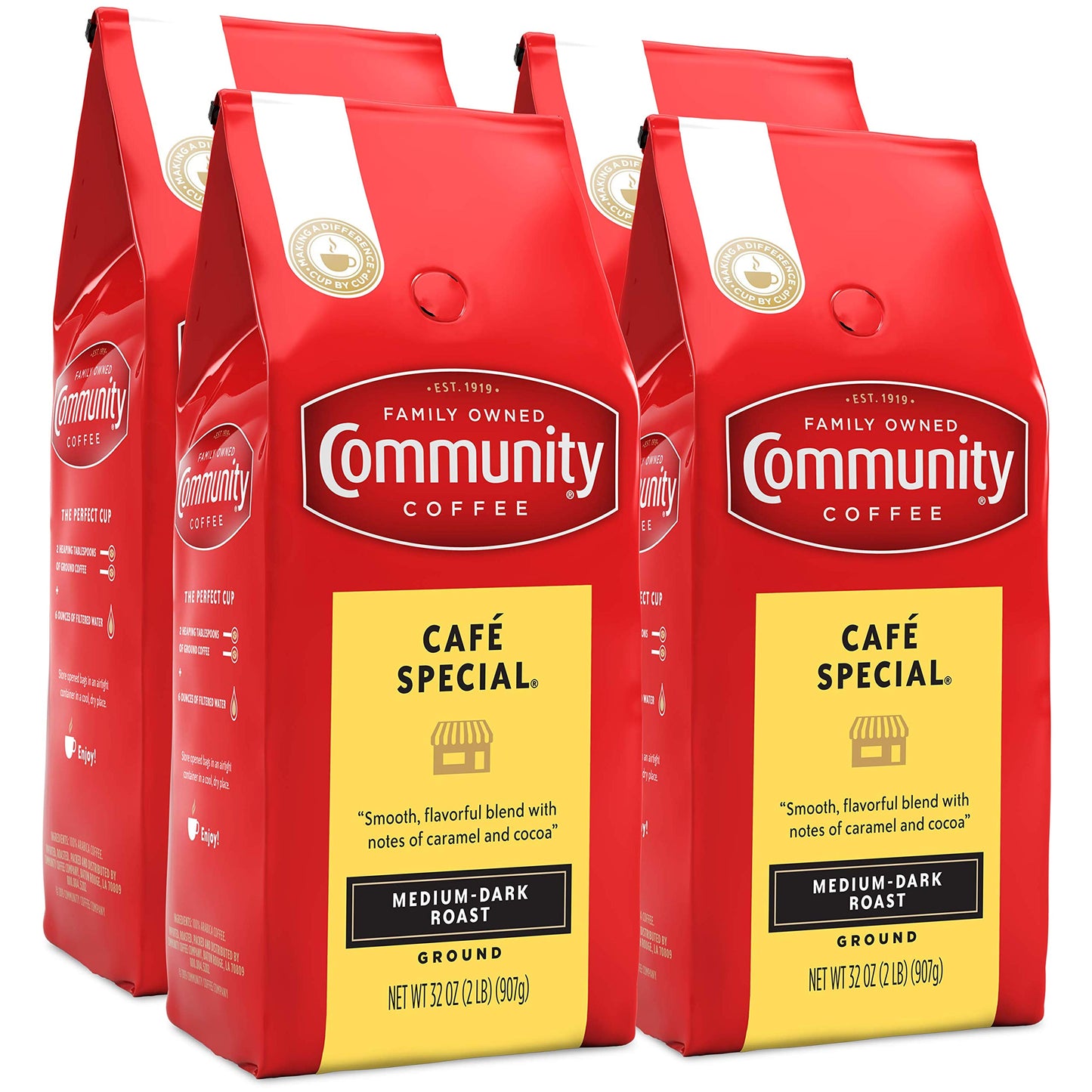 Community Coffee Caf   Special Blend Ground Coffee, Medium-Dark Roast, 32 Ounce Bag (Pack of 4)