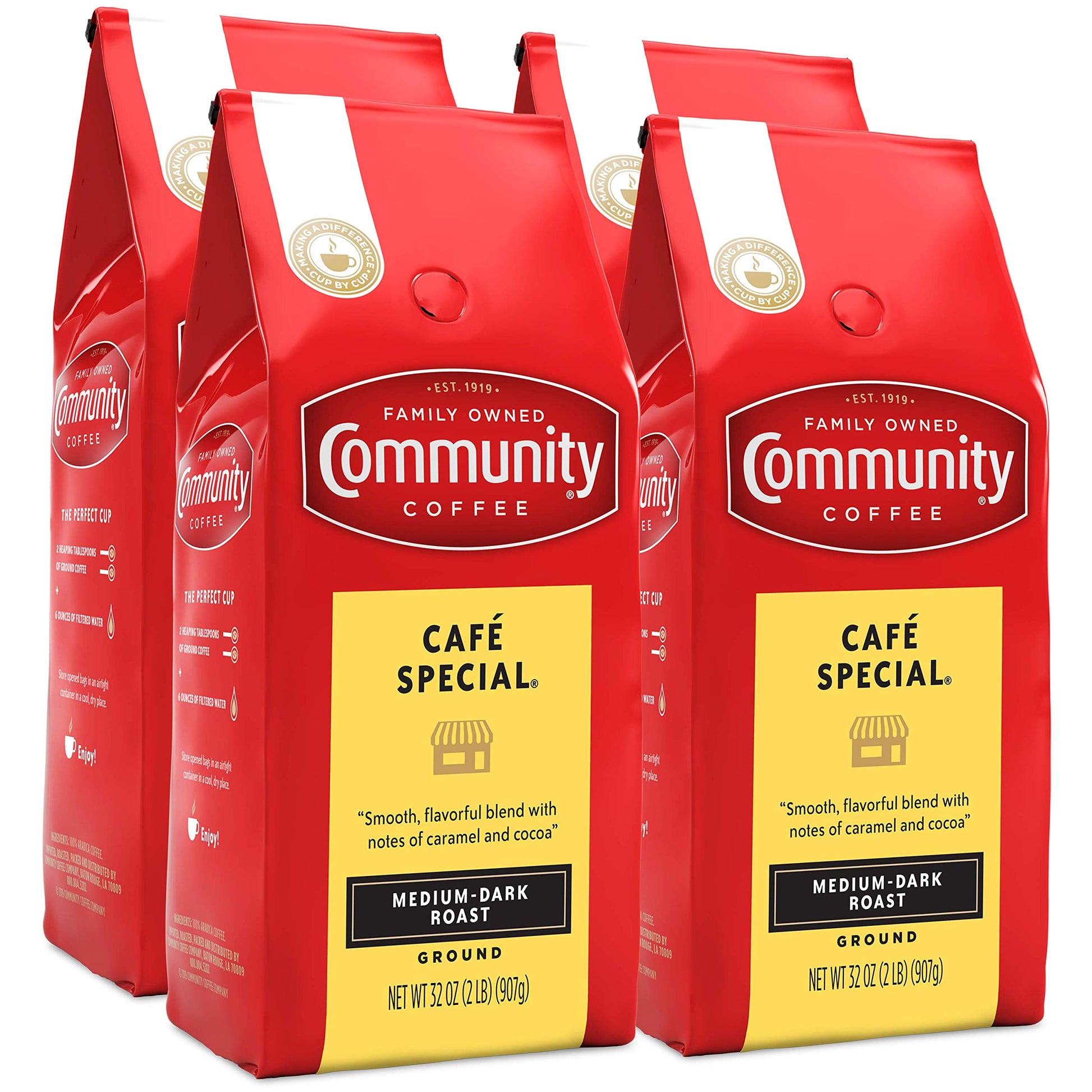 Community Coffee Caf   Special Blend Ground Coffee, Medium-Dark Roast, 32 Ounce Bag (Pack of 4)
