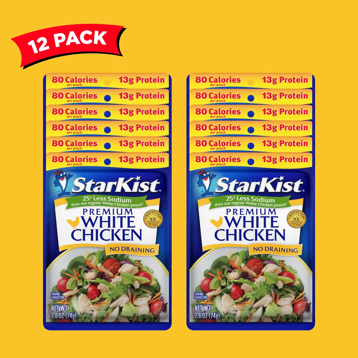 Starkist Less Sodium Premium White Chicken - 2.6 Oz Pouch (Pack Of 12)