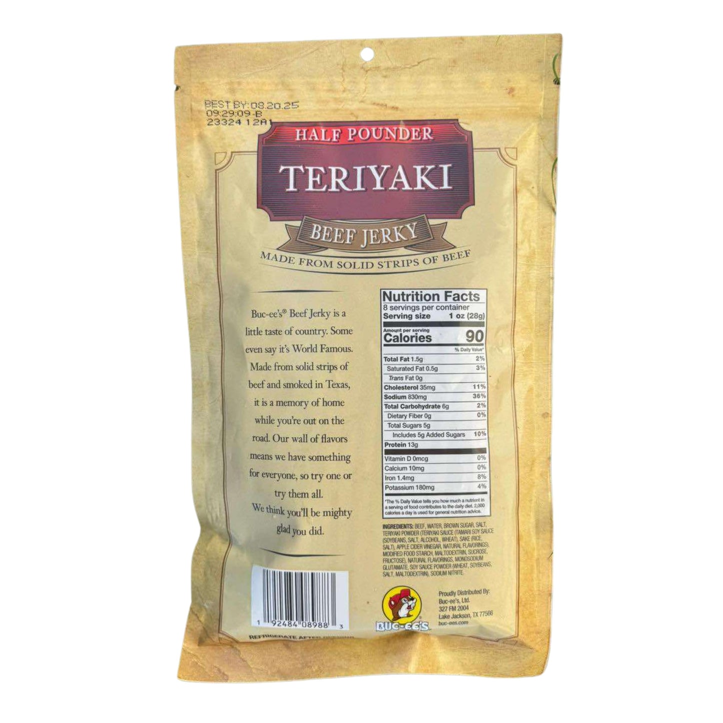 Buc-ees Teriyaki Beef Jerky - Premium Handcrafted Snack - 8 oz Bag