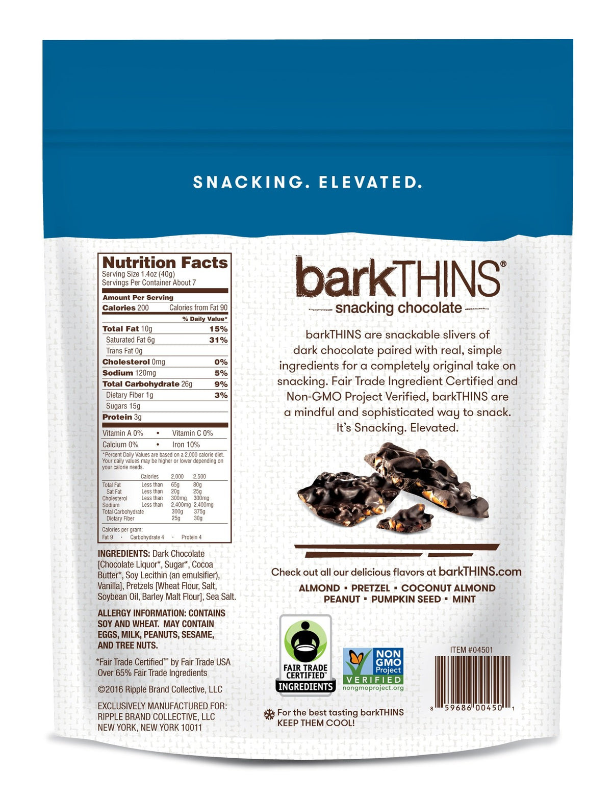 Barkthins Snacking Dark Chocolate, Pretzel With Sea Salt, 10 Ounce (Pack Of 9)