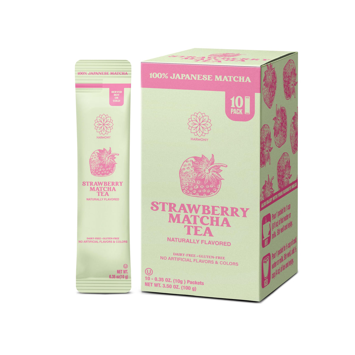 The Harmony Matcha Strawberry (10 Sticks) Top-Grade Japanese Matcha Powder  Rich In Antioxidants & L-Theanine  Sweetened With Organic Sugar  No Preservatives
