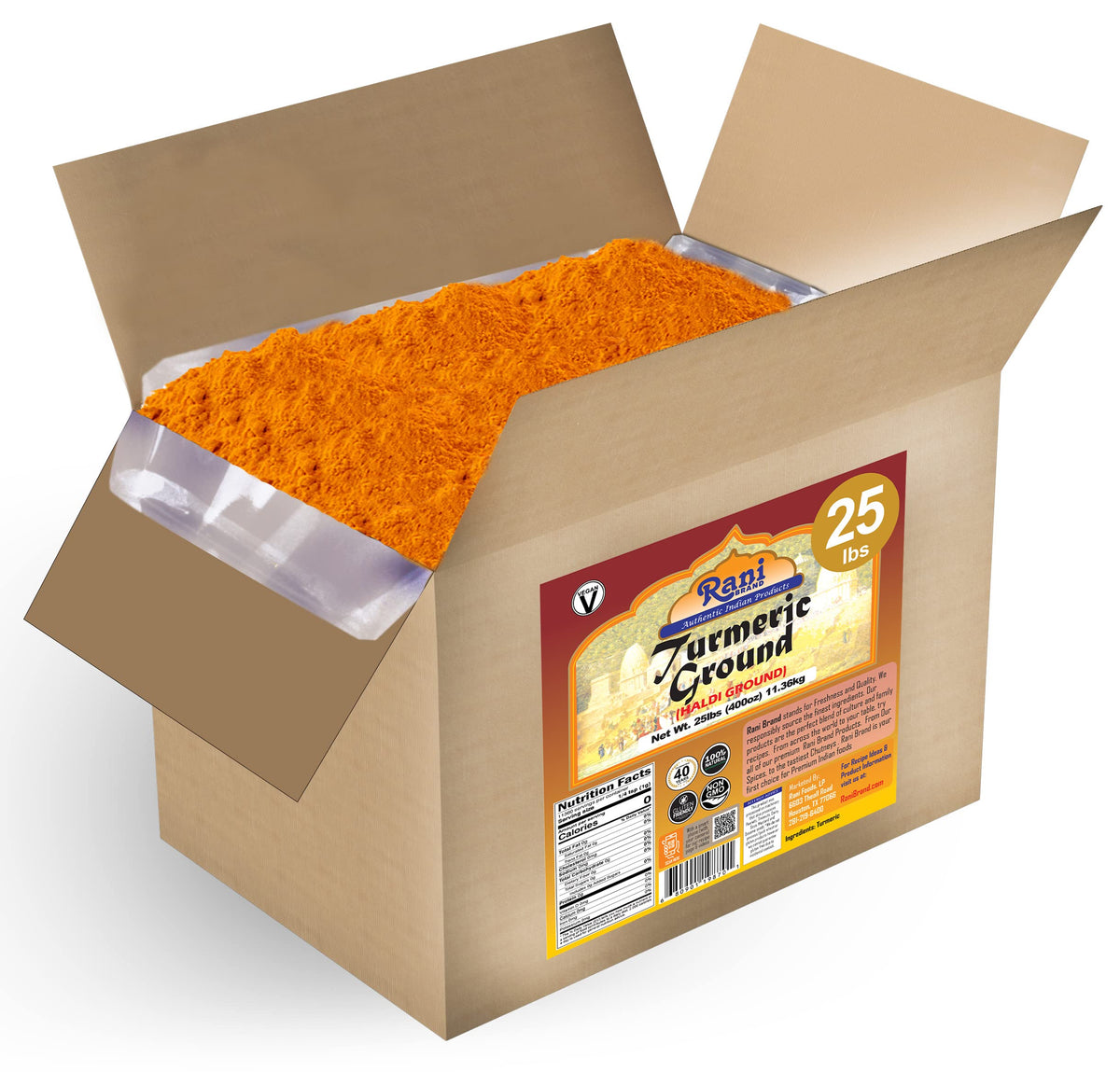 Rani Turmeric (Haldi) Root Powder Spice, (High Curcumin Content), 25lbs (400oz) 11.36kg ~ Bulk Box ~ All Natural | 100% Pure | V