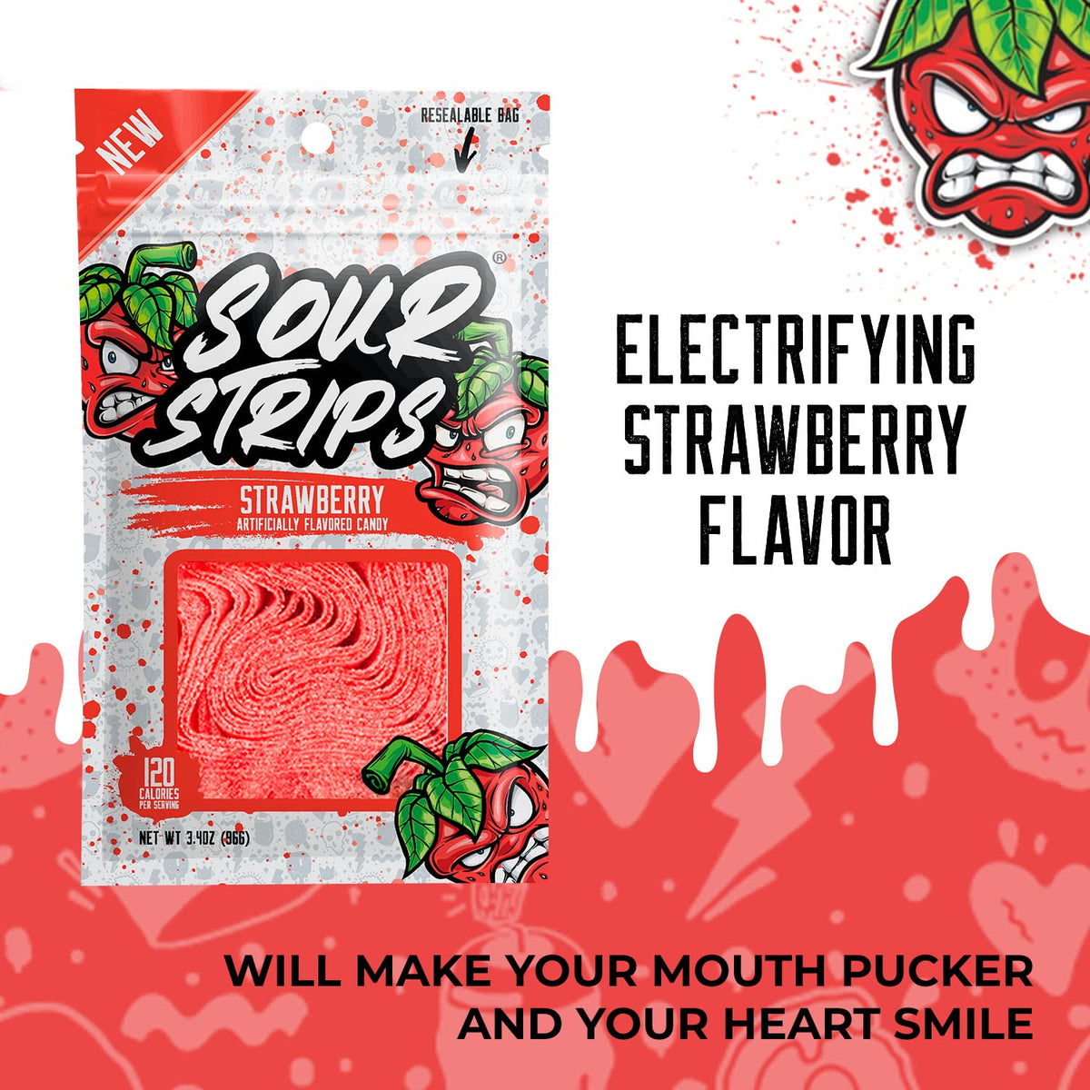 SOUR STRIPS Watermelon Sour Candy Strips | Vegan Friendly | 3.7 oz Pack of 2 | Red