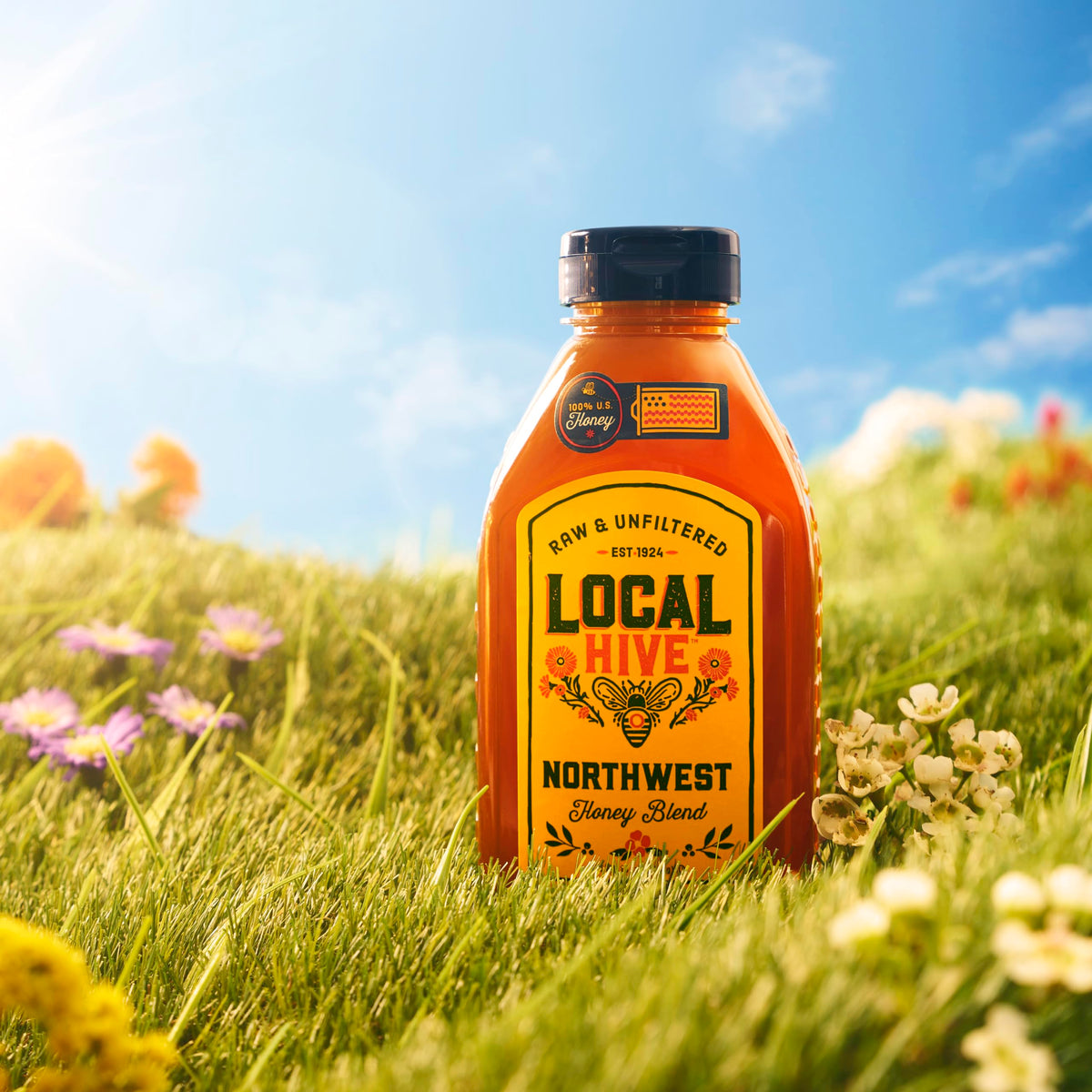 Local Hive Northwest Raw Unfiltered Honey - 16 oz, 100% Pure US Honey, Sourced from American Bees and Beekeepers - Natural Sweet