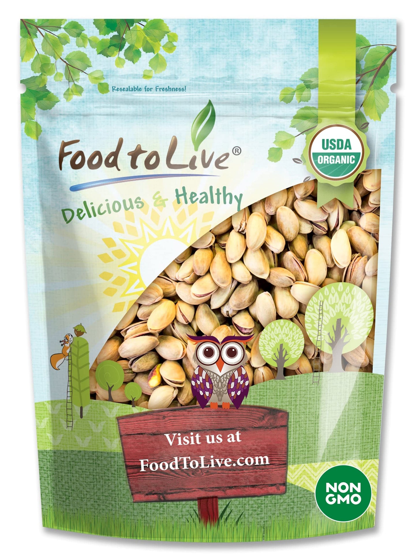 Food to Live Organic Pistachios, 1 Pound In Shell, Dry Roasted with Sea Salt, Non-GMO, Kosher, Vegan, Bulk