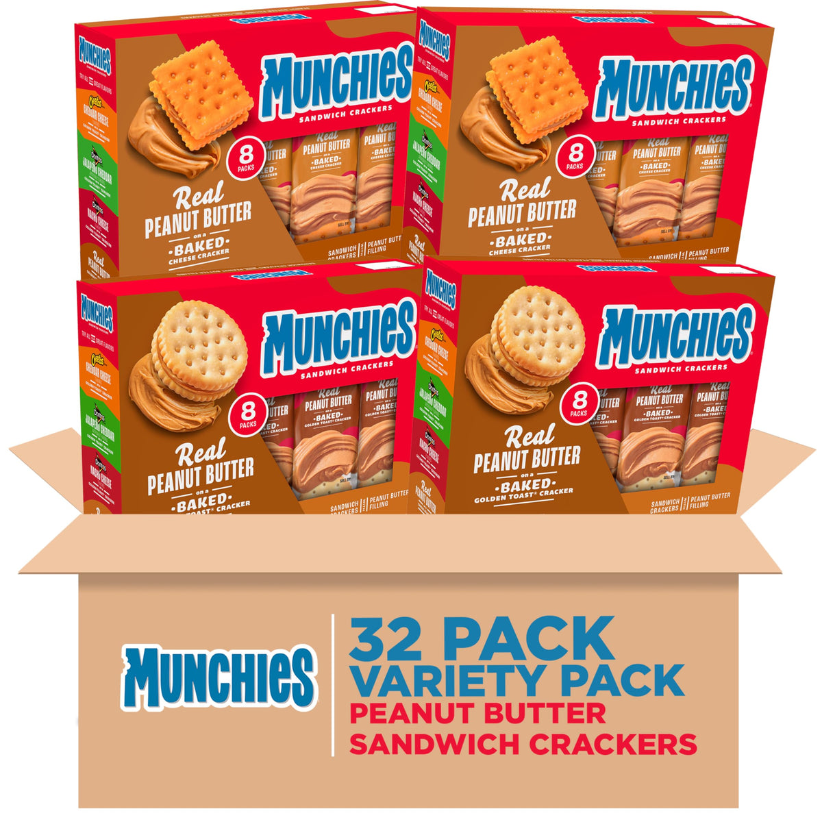 Munchies Sandwich Crackers, Assorted Peanut Butter Variety Pack (Pack Of 4, 32 Count)