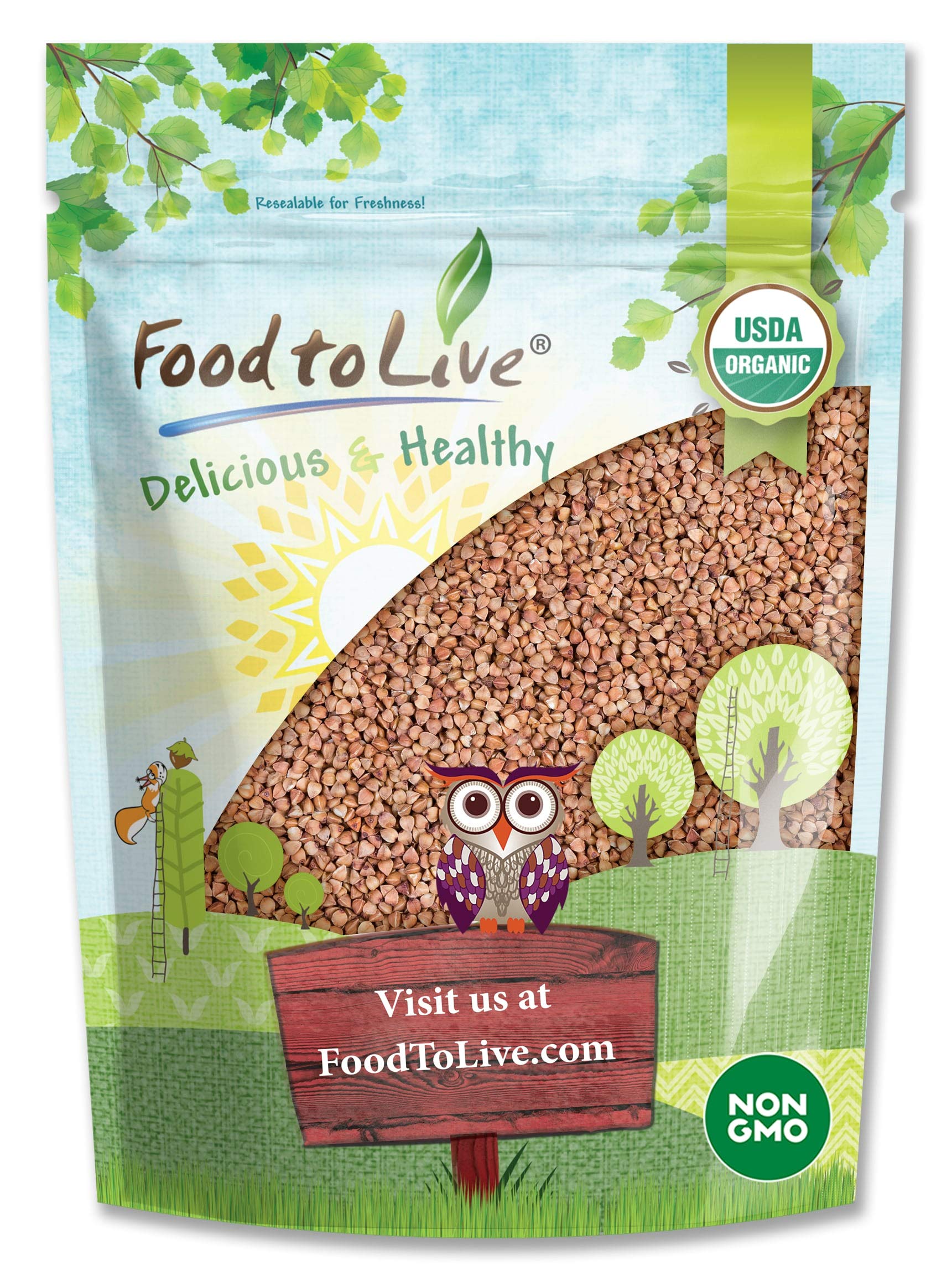 Food to Live Organic Buckwheat Kasha (Grechka, Toasted Whole Groats, Non-GMO, Kosher, Sirtfood, Bulk) by Food to Live - 3 Pounds