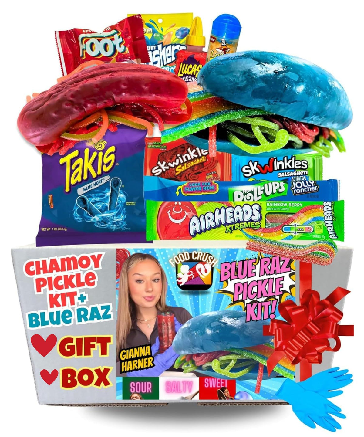 Chamoy Pickle Kit For 2 + Blue Raspberry Pickle Kit Easter Valentines Day Gift Box From Tiktok with Takis chips, Fruit Roll ups,
