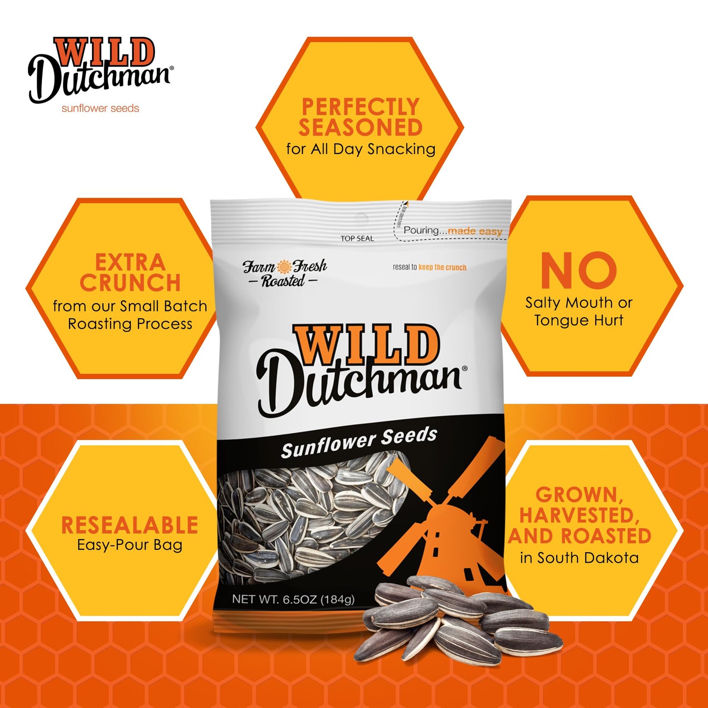 Wild Dutchman Roasted Sunflower Seeds Snack Pack - 5 Flavor Variety, 5.5 oz (Pack of 5) - Resealable for Freshness, Easy Pour