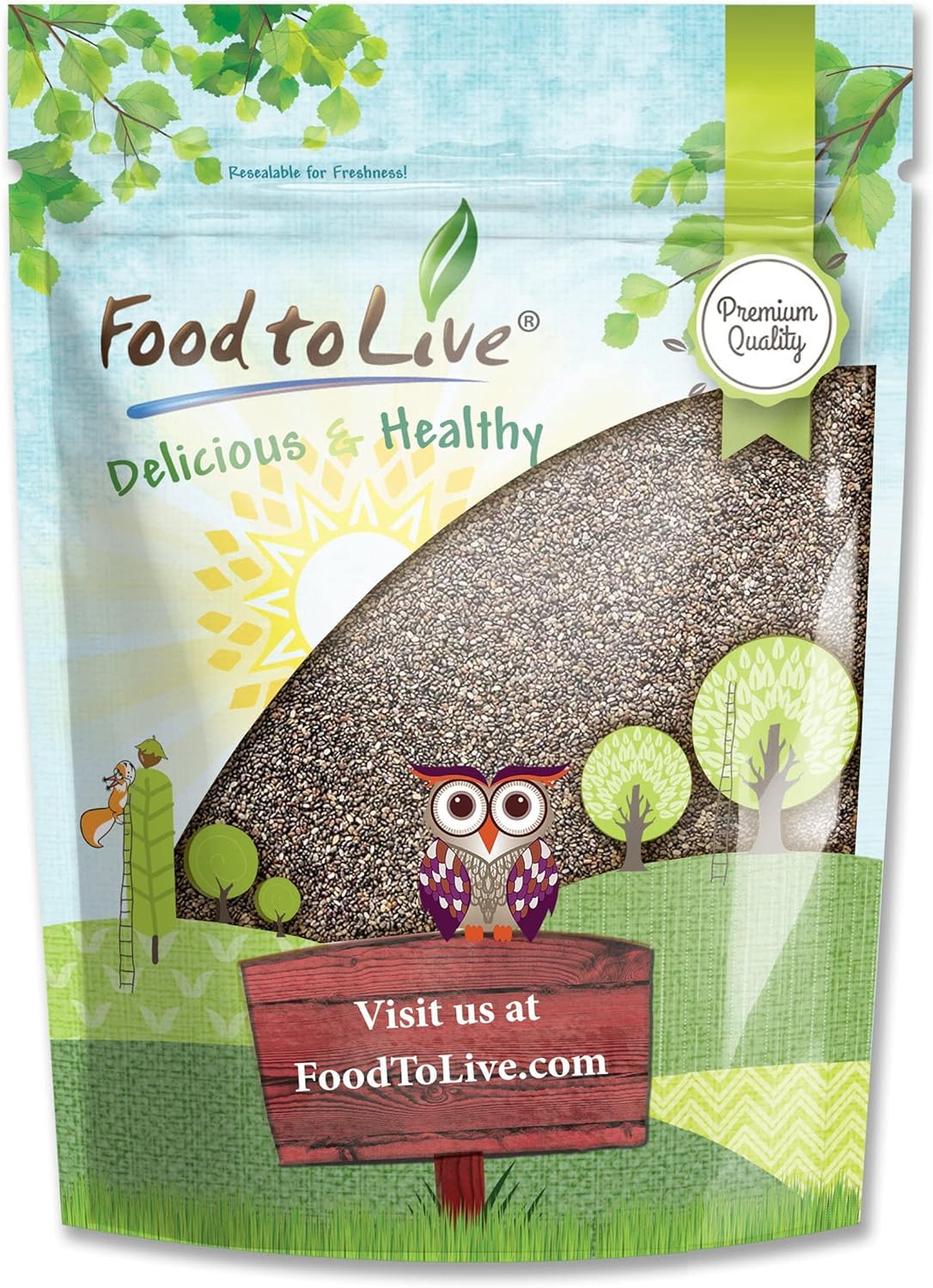 Food to Live Black Chia Seeds, 5 Pounds - Whole, Sproutable, Vegan, Kosher, Keto, Sirtfood, Bulk. Rich in Essential Fatty Acids,