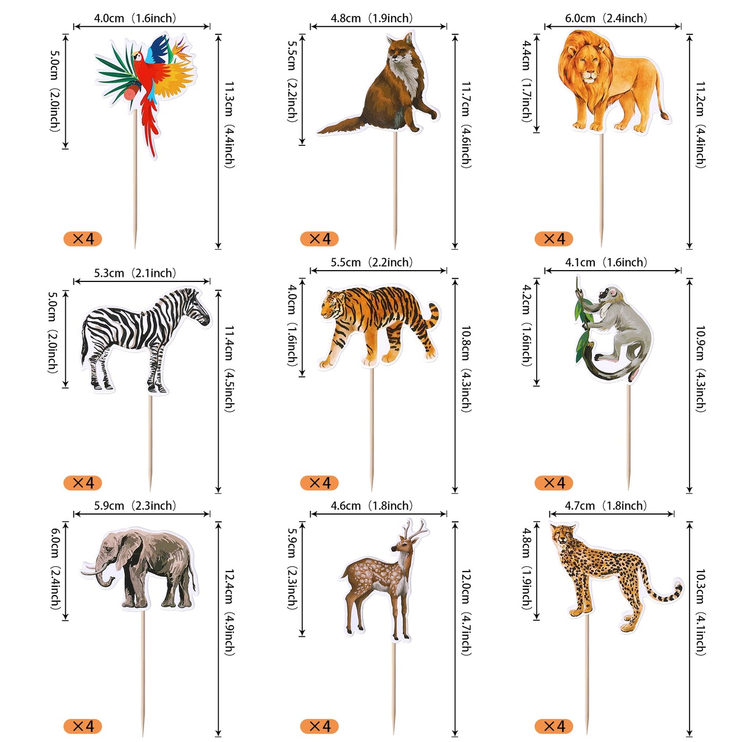 Rssta i Cupcake Toppers, 36pcs Safari Jungle Animals, Paper, 1.8*4.1 inches, Design 6, Birthday & Baby Shower Decorations