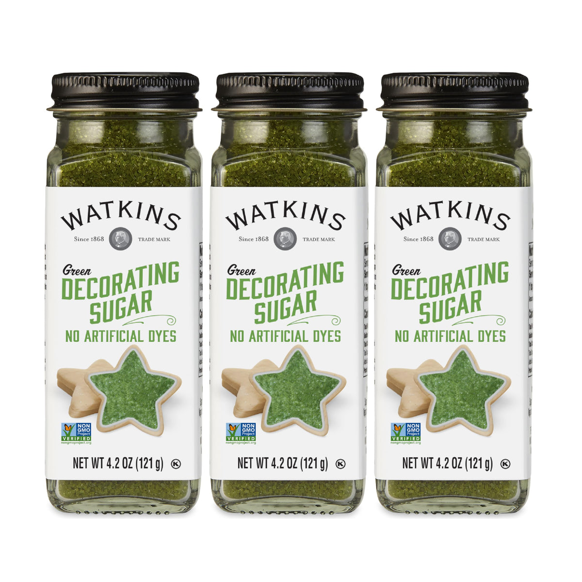 Watkins Green Decorating Sugar (No Artificial Dyes), Non-GMO, 4.2 Ounce, 3-Pack