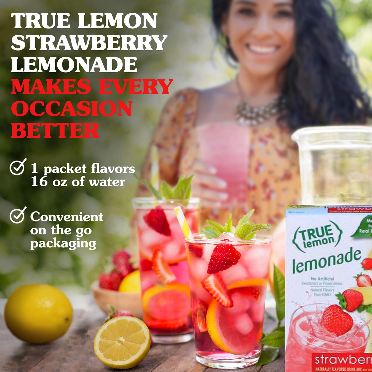 True Lemon Strawberry Lemonade Water Enhancer Drink Mix (30 Count), Low Calorie Drink Mix Packets for Water, Powdered Drink Mixe
