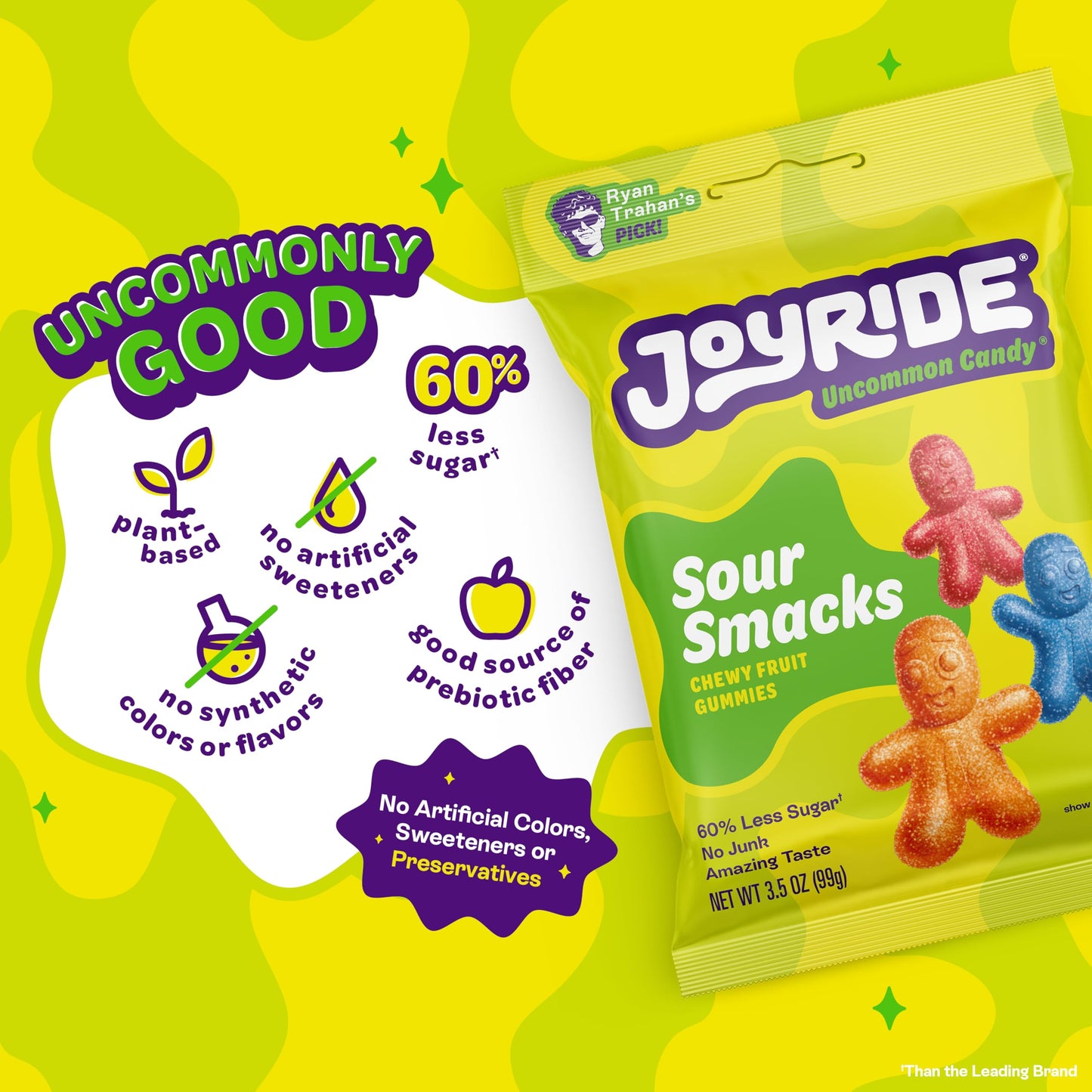 Joyride Innovative Variety 6 Pack - Gummy Busters, Sour Smacks, Sour Worms, Low Calorie Gummy Candy, Low Sugar, Dye Free (6 Item